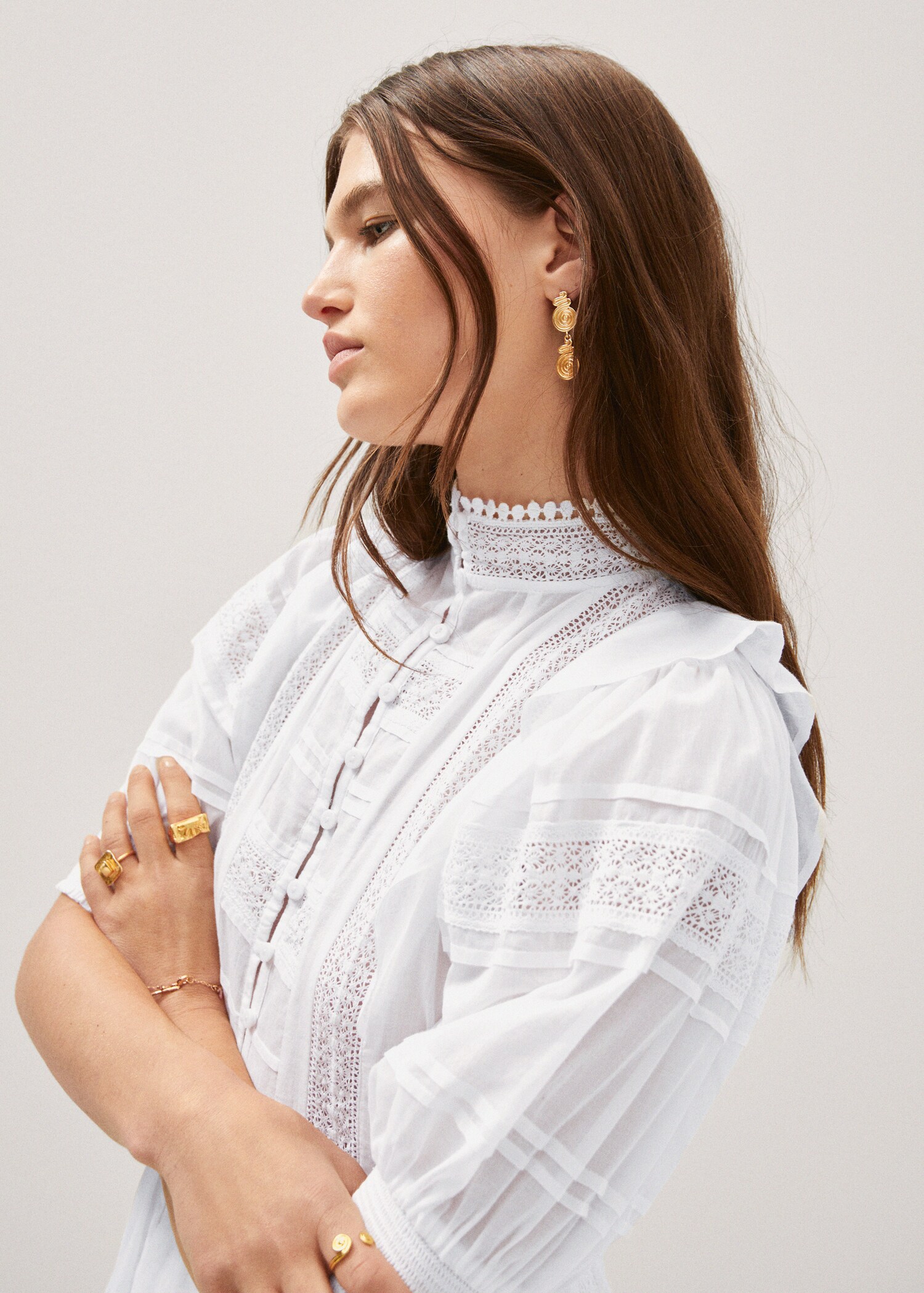 Puff-sleeved embroidered dress - Details of the article 1