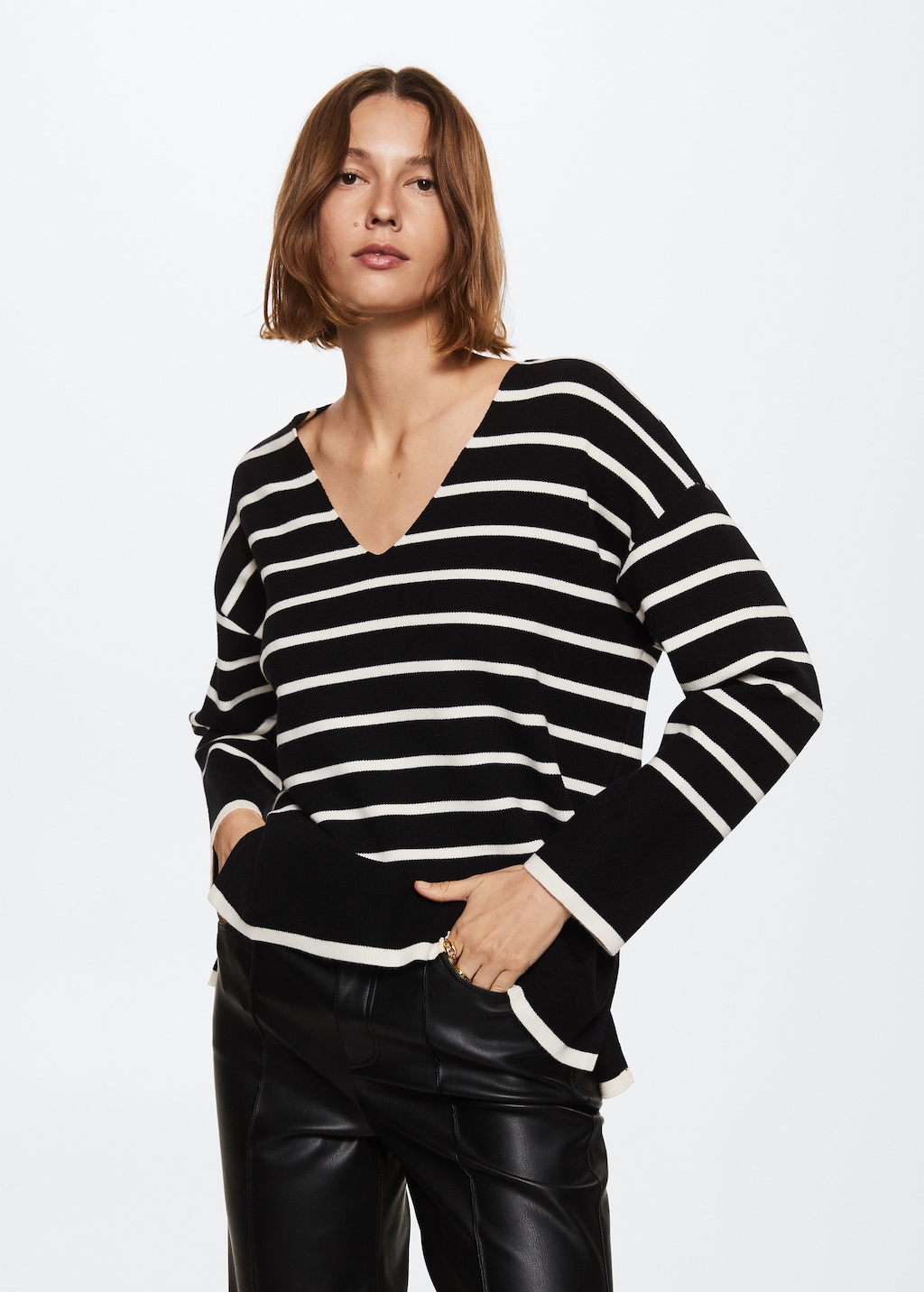 Mango Outlet Mango Black And Grey Striped Sweater Women's