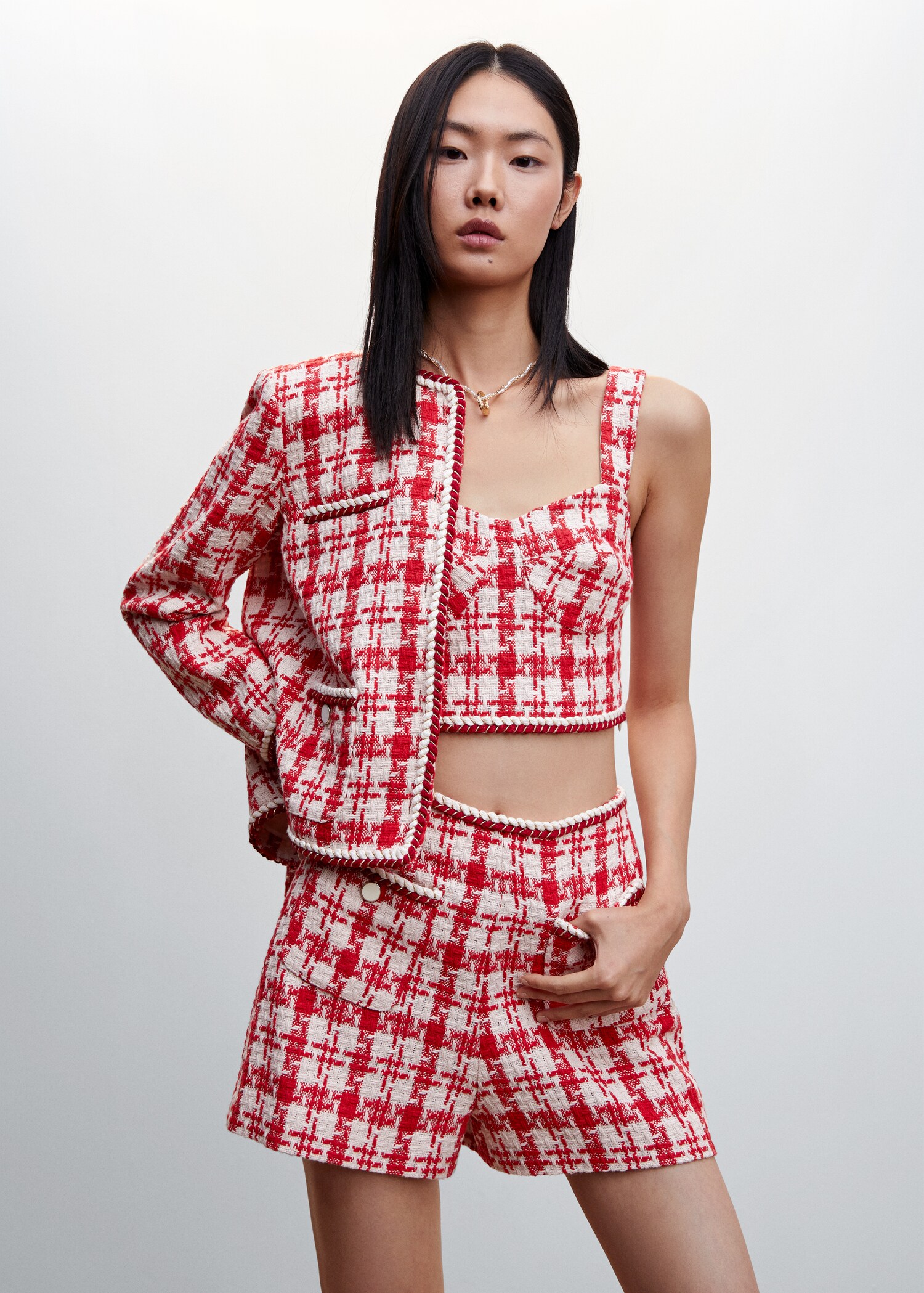 Shorts tweed bolsillos - Plano medio