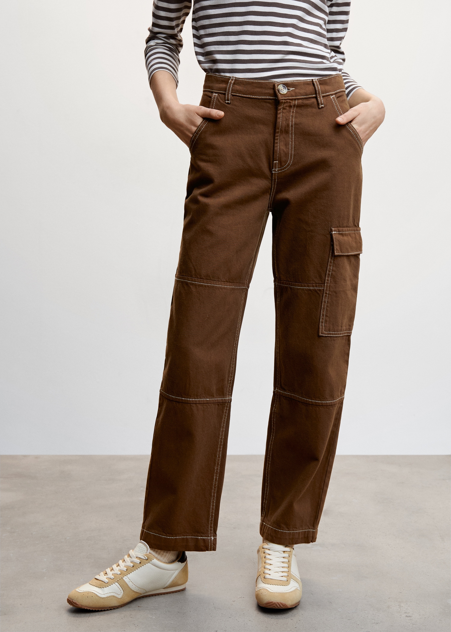 Look Pantalon Pantalon Cargo Femme Marron Jean Cargo Poches