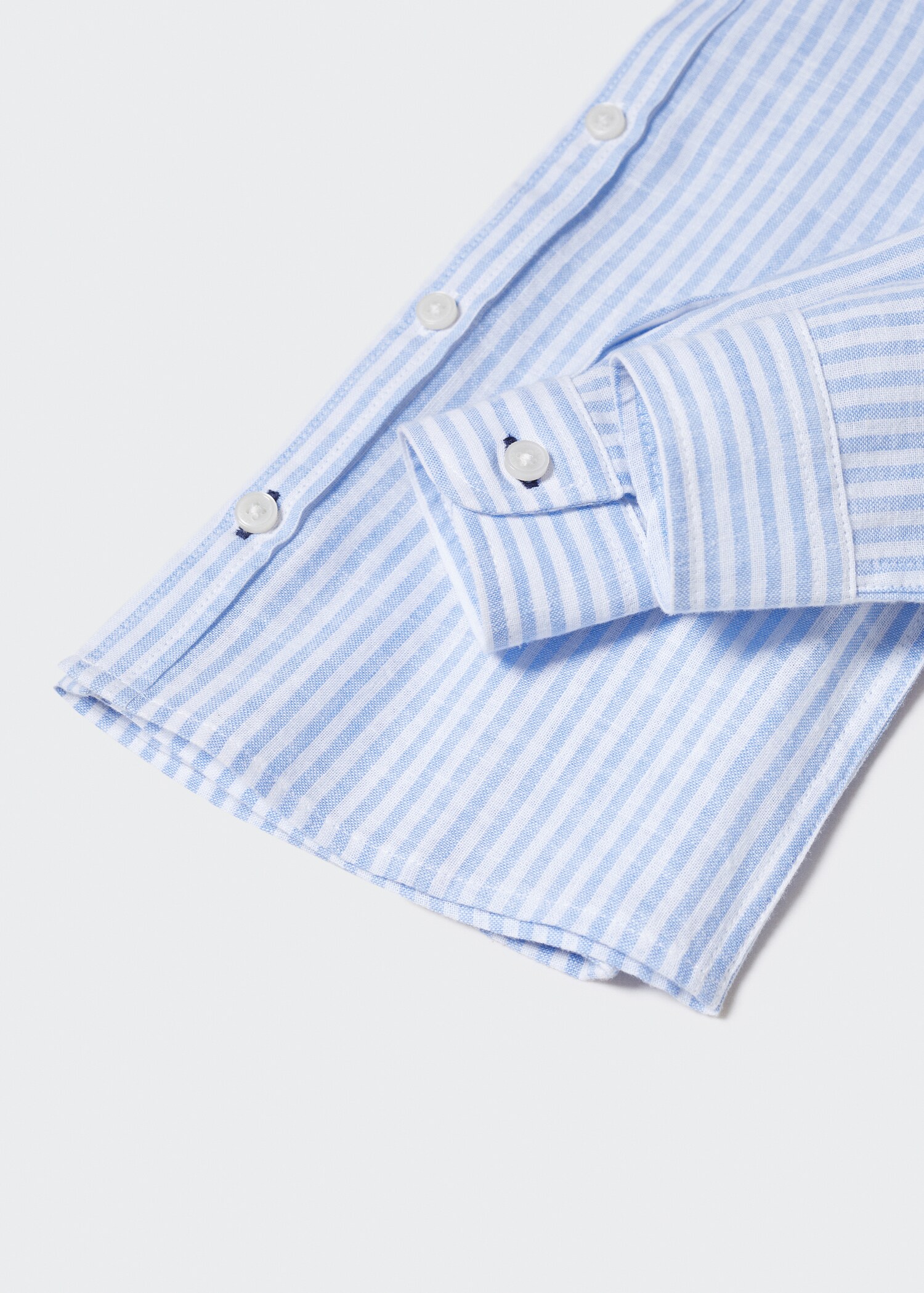 Striped mandarin-collar linen shirt - Details of the article 0