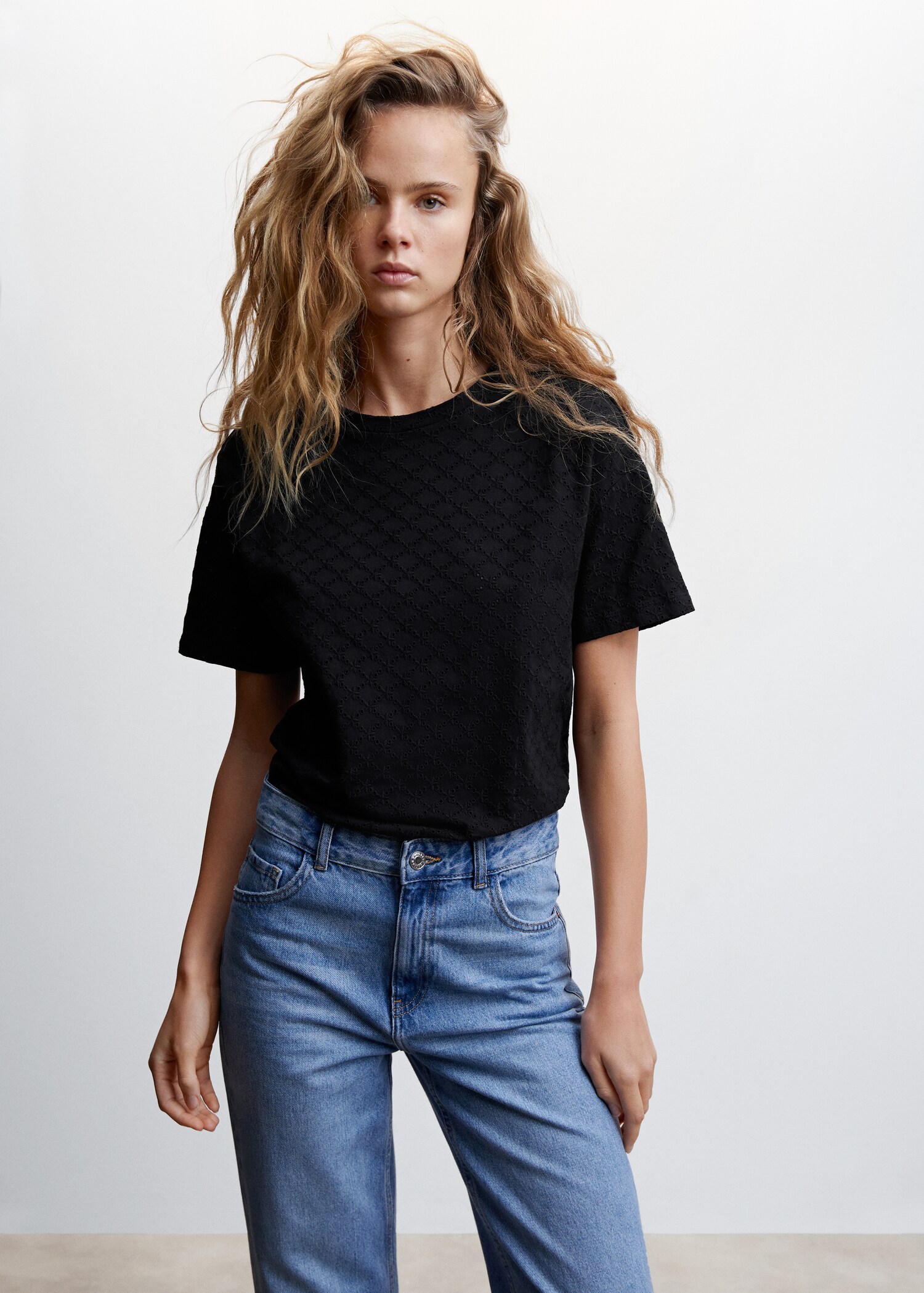 Openwork cotton-blend T-shirt - Medium plane