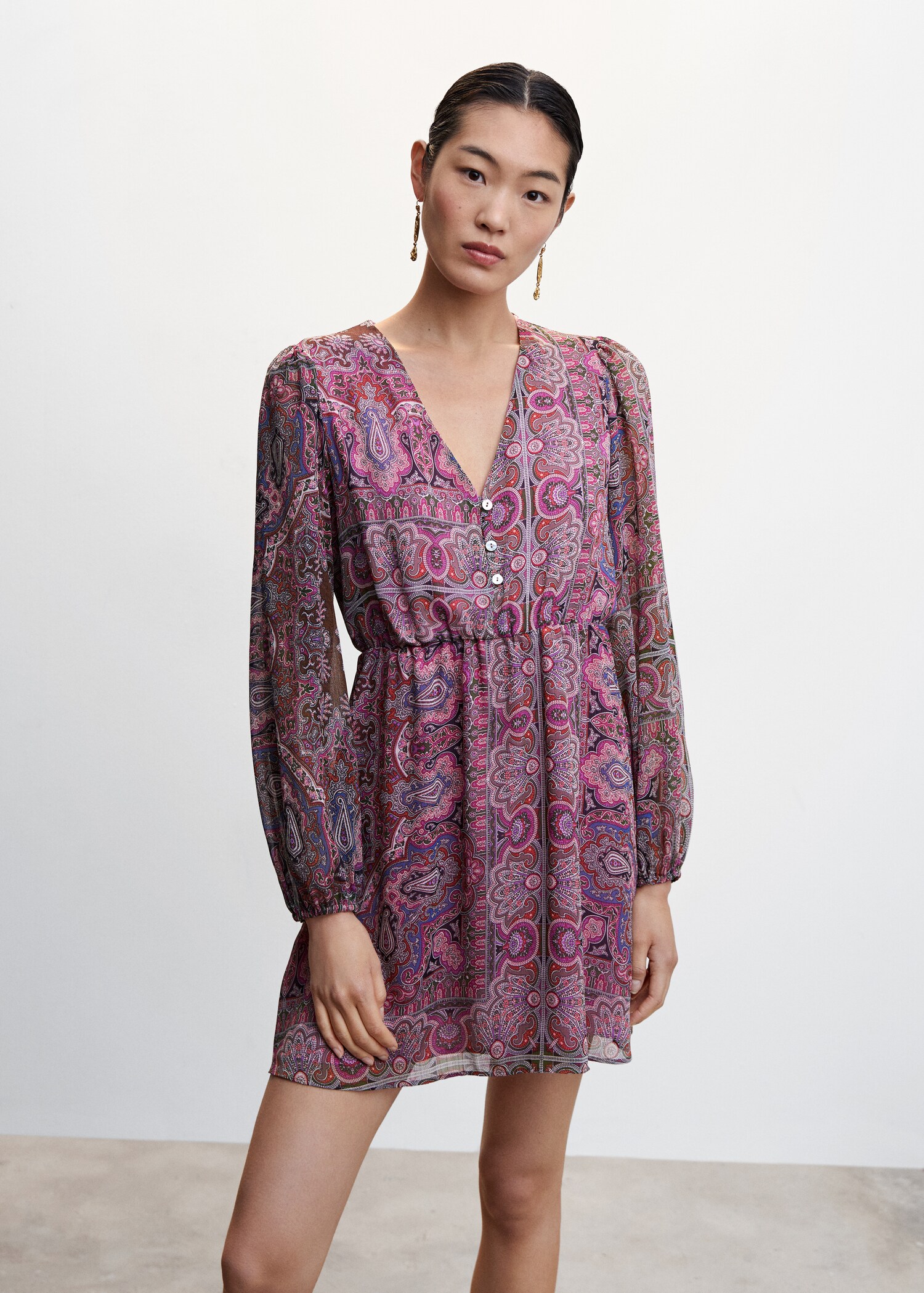 เดรสพิมพ์ลาย Paisley มีกระดุม - เครื่องบินขนาดกลาง