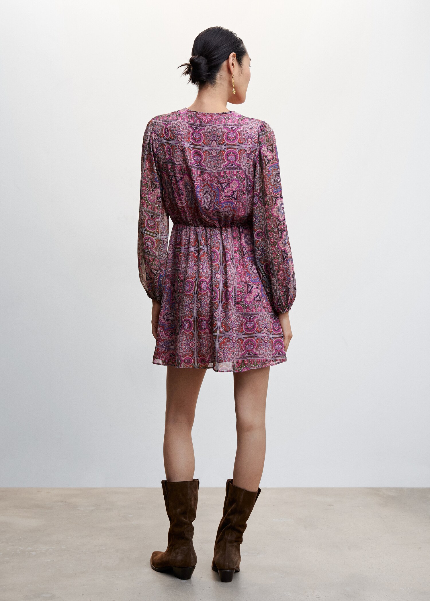 เดรสพิมพ์ลาย Paisley มีกระดุม - ด้านหลังของสินค้า
