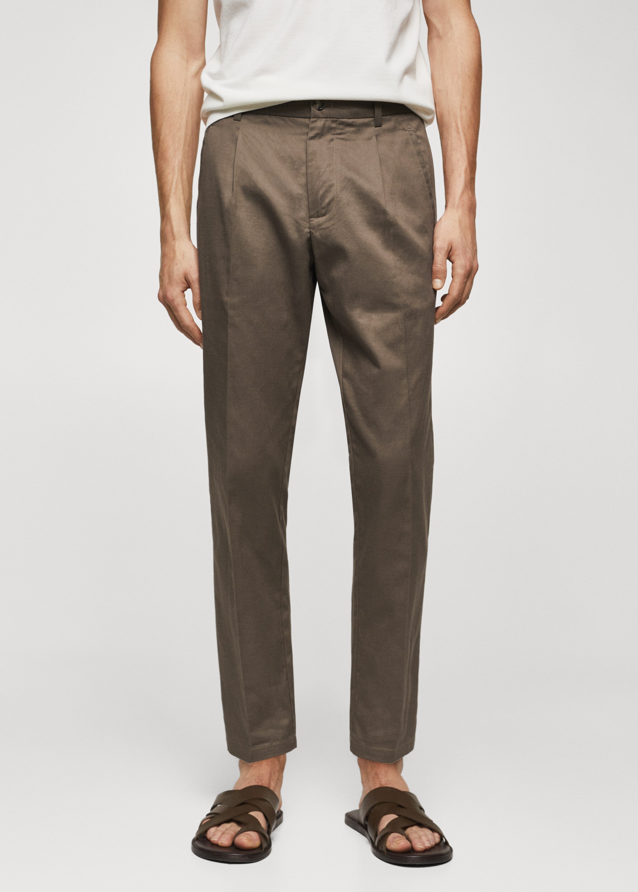 Pleated cotton linen trousers - Plan mediu