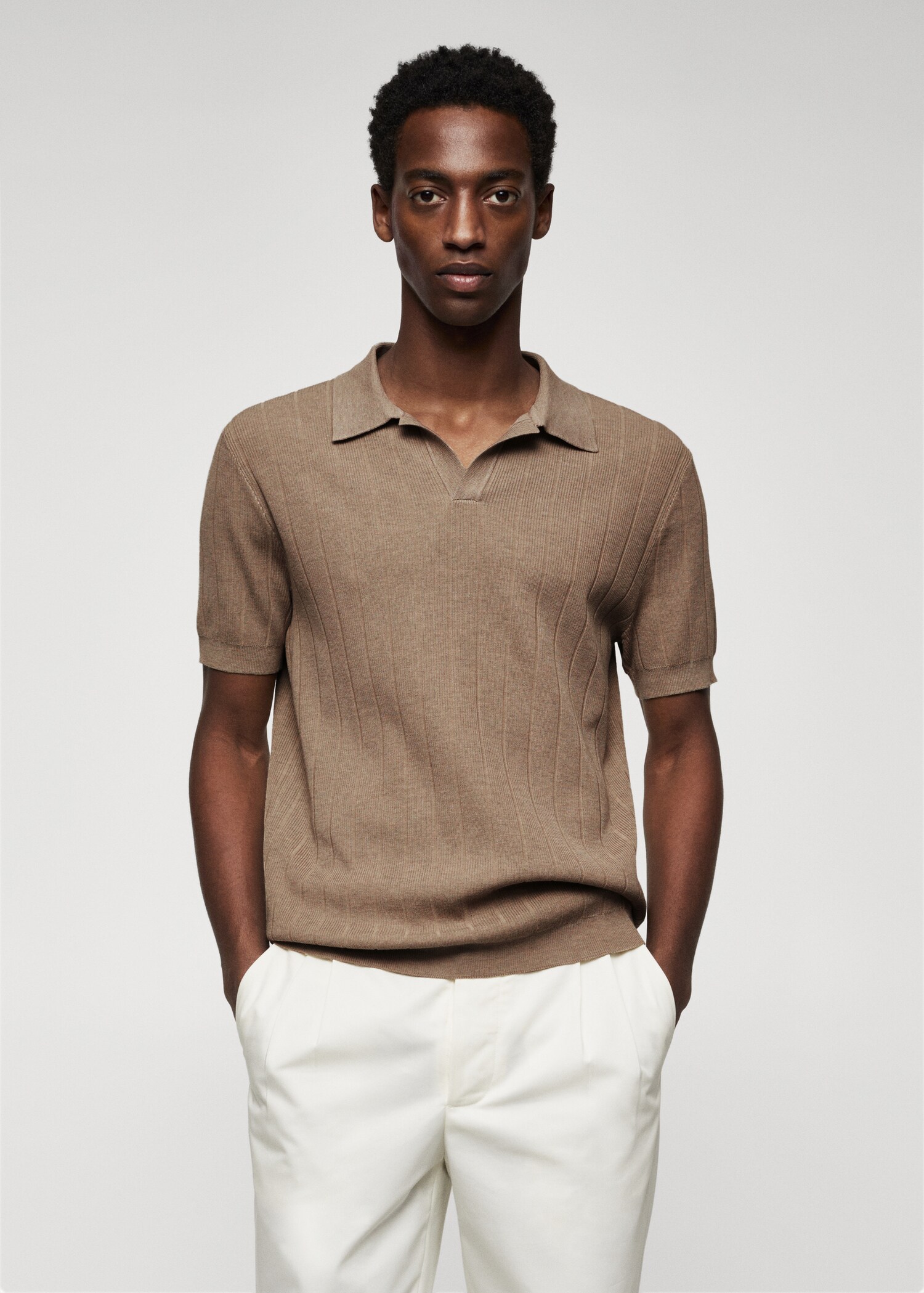 Structured modal knitted polo shirt - Medium plane