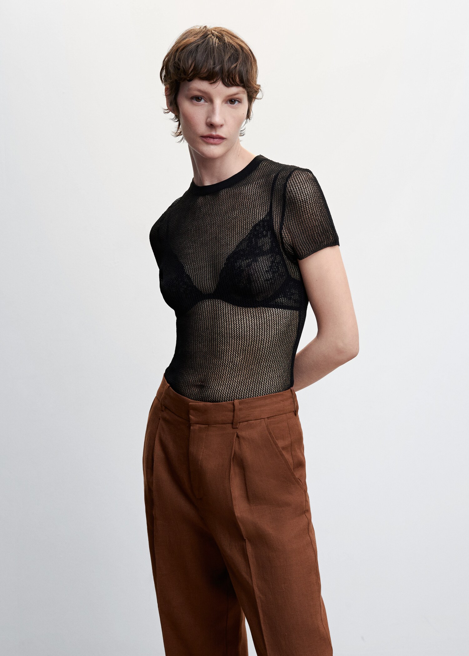 Straight linen-blend pants - Details of the article 1