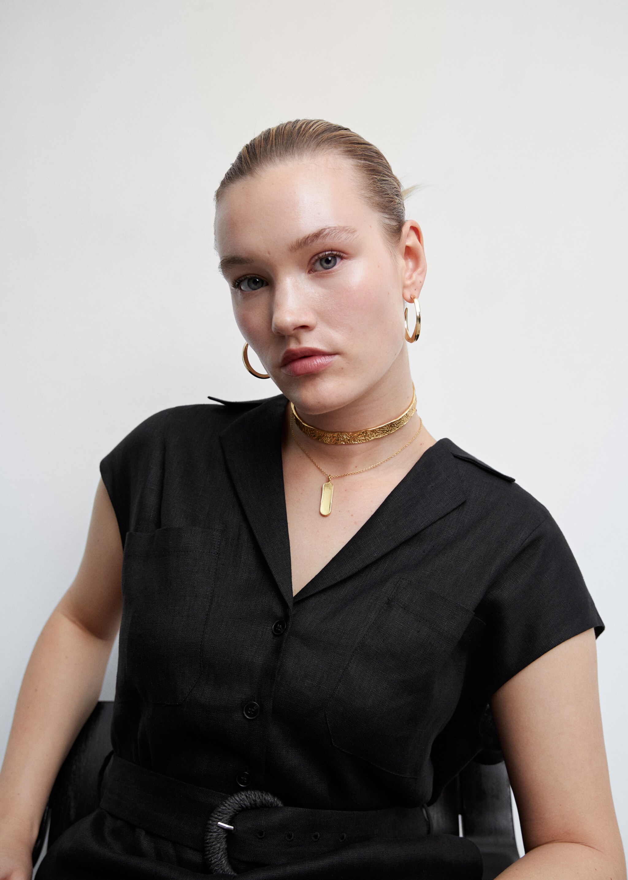 جمبوست من الكتان بحزام - تفاصيل المنتج 4, أسود. Ref: 47027107-00.