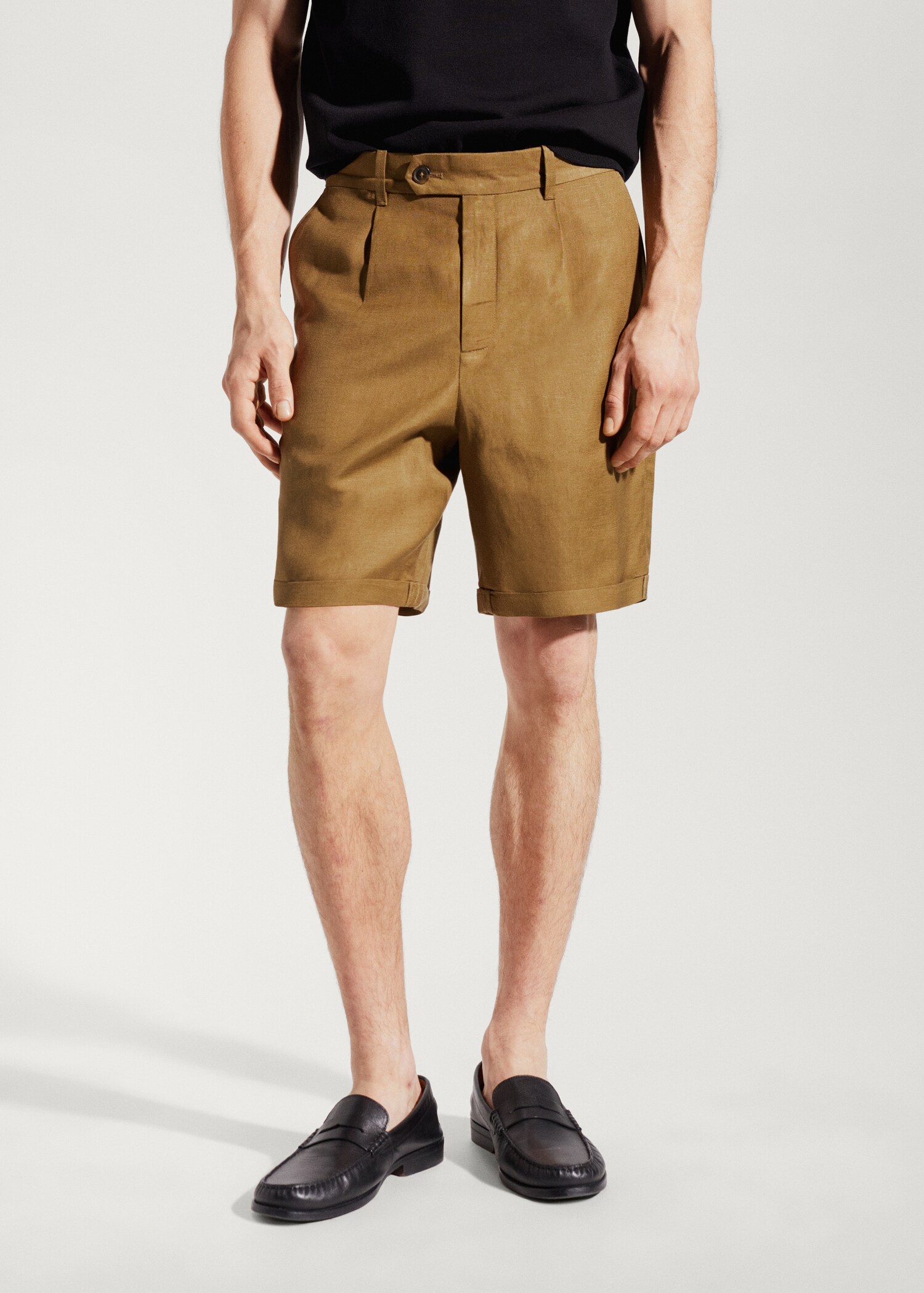 Linen-blend Bermuda shorts - Medium plane