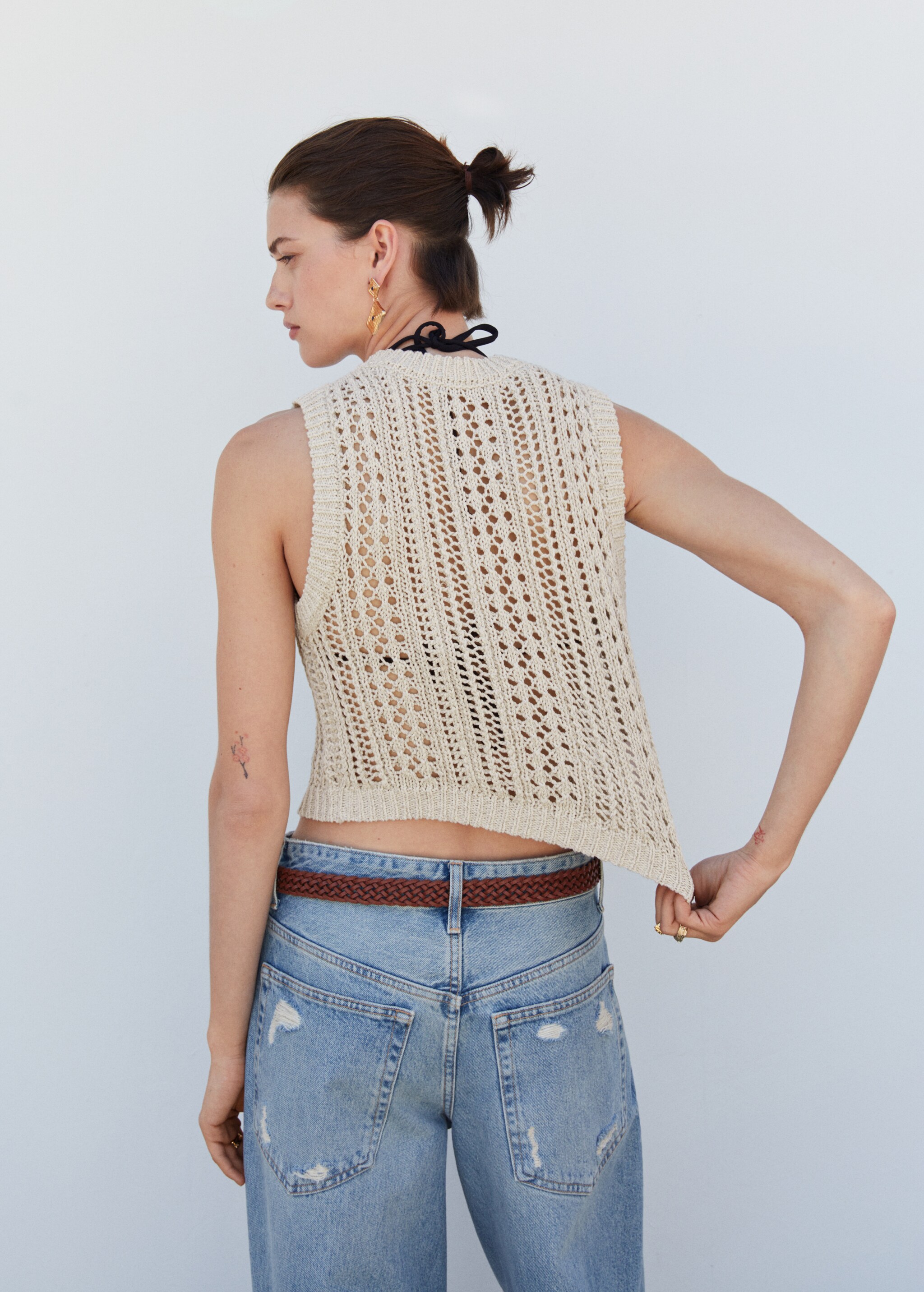 Openwork knit cotton cardigan - Reverse of the article