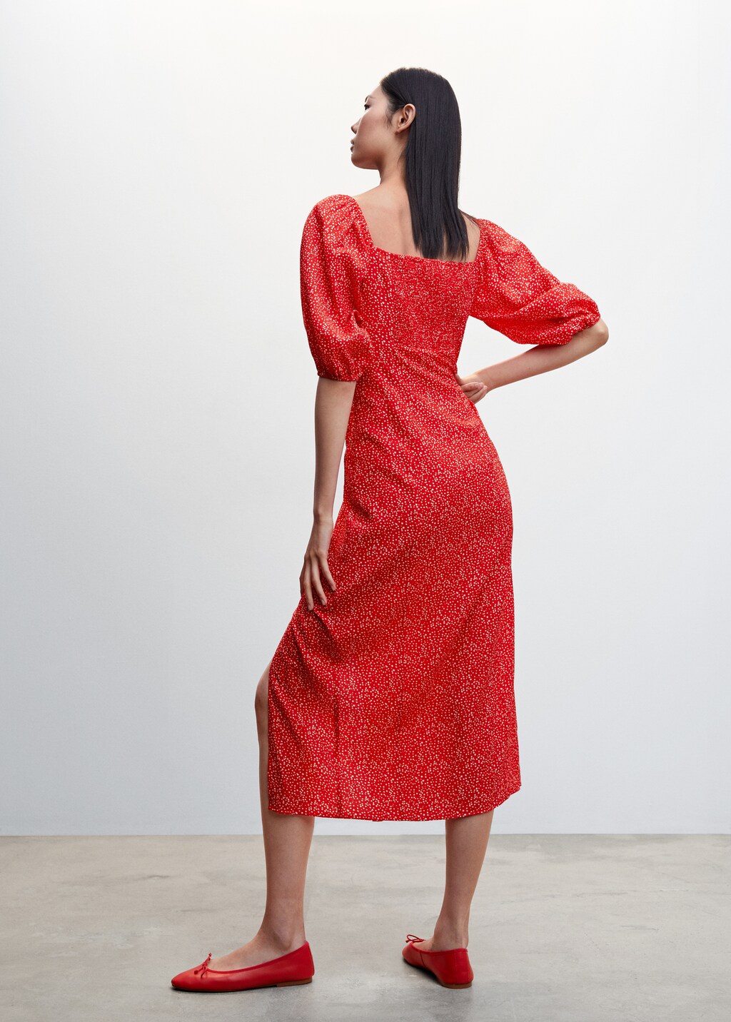 Puffed sleeves midi dress - Women | MANGO Japan