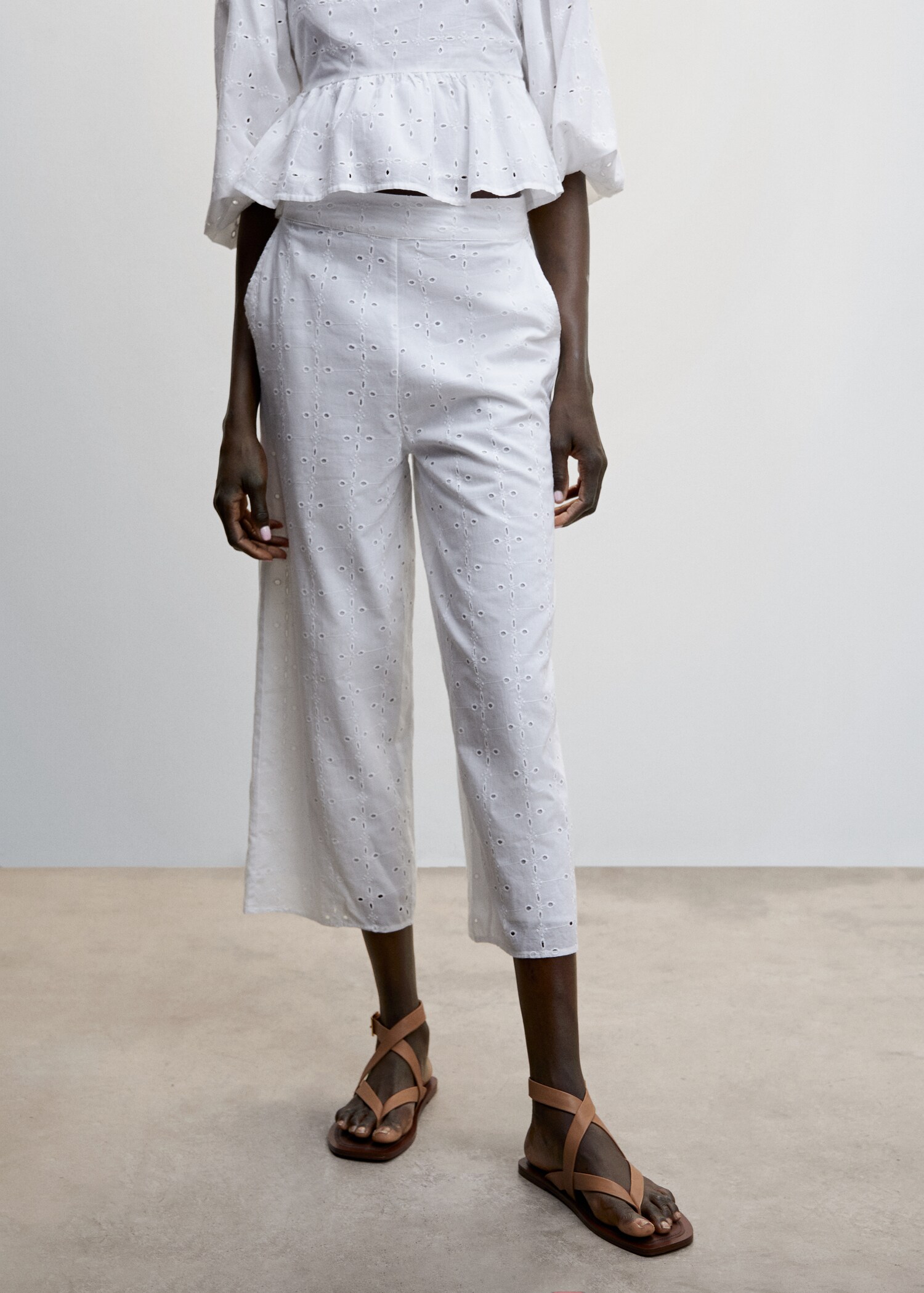 Embroidered cotton trousers - Medium plane
