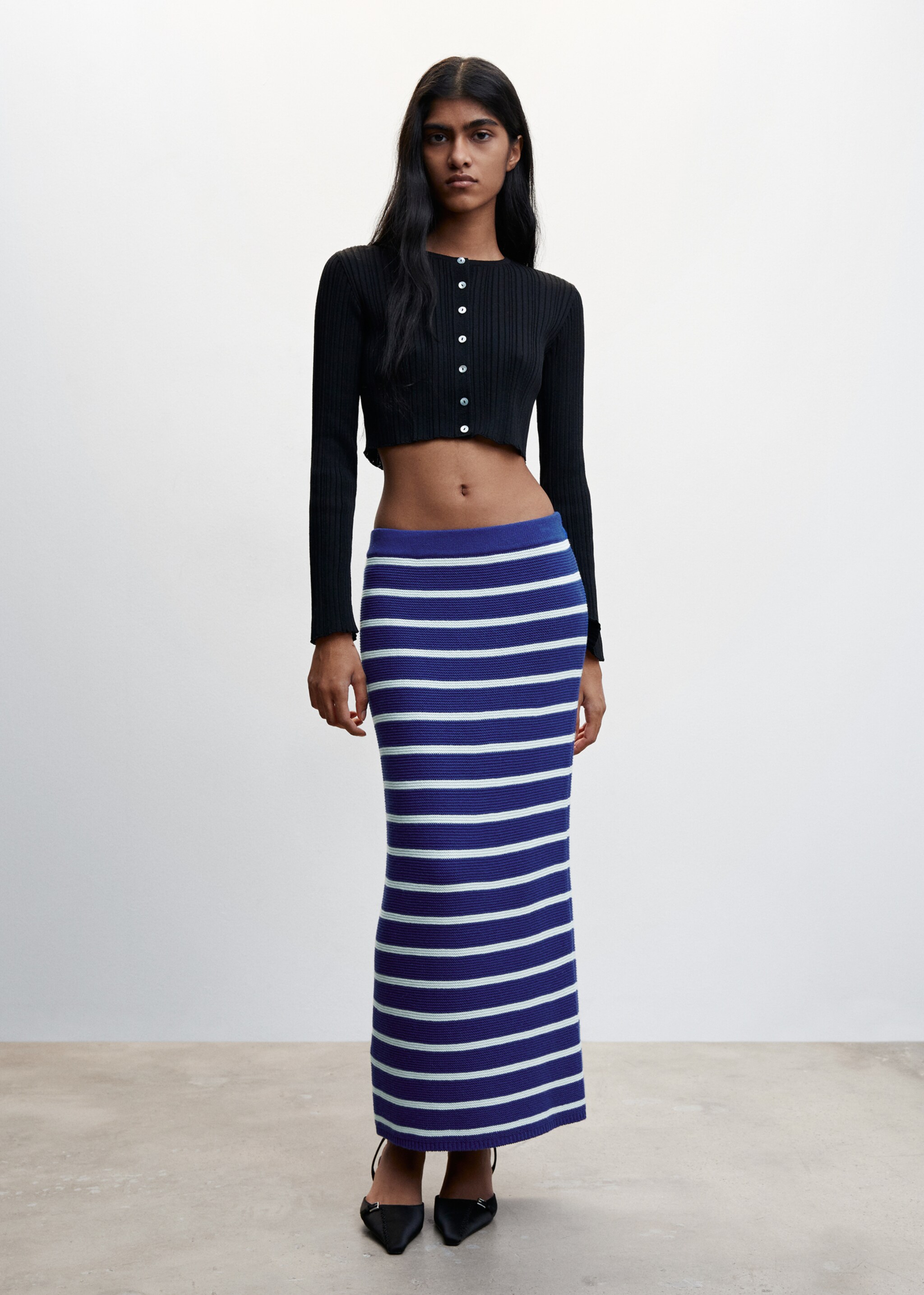 Striped knitted skirt - Details of the article 1, Vibrant blue. Ref: 47034016-00.