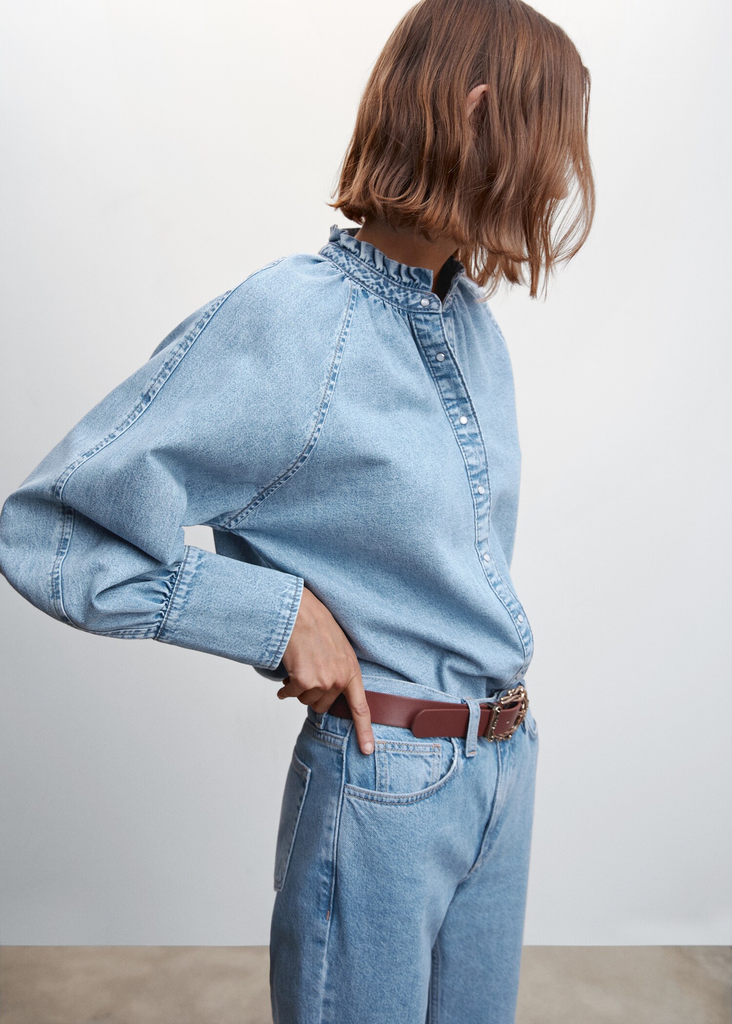 Πουκάμισο denim φουσκωτό μανίκι - Λεπτομέρεια του προϊόντος 6