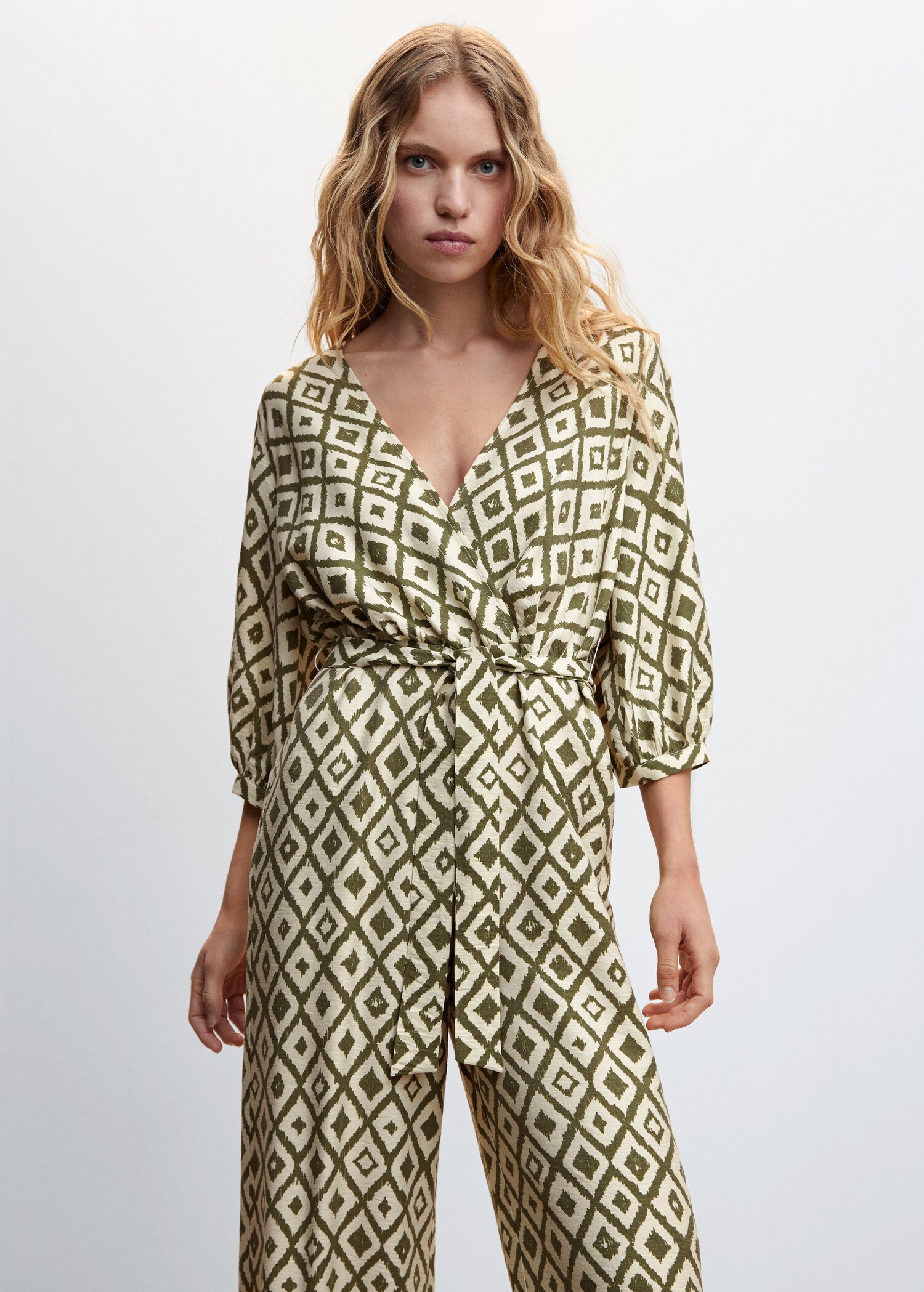 Jumpsuit med geometrisk trykk og bånd - Halvtotal bildeutsnitt
