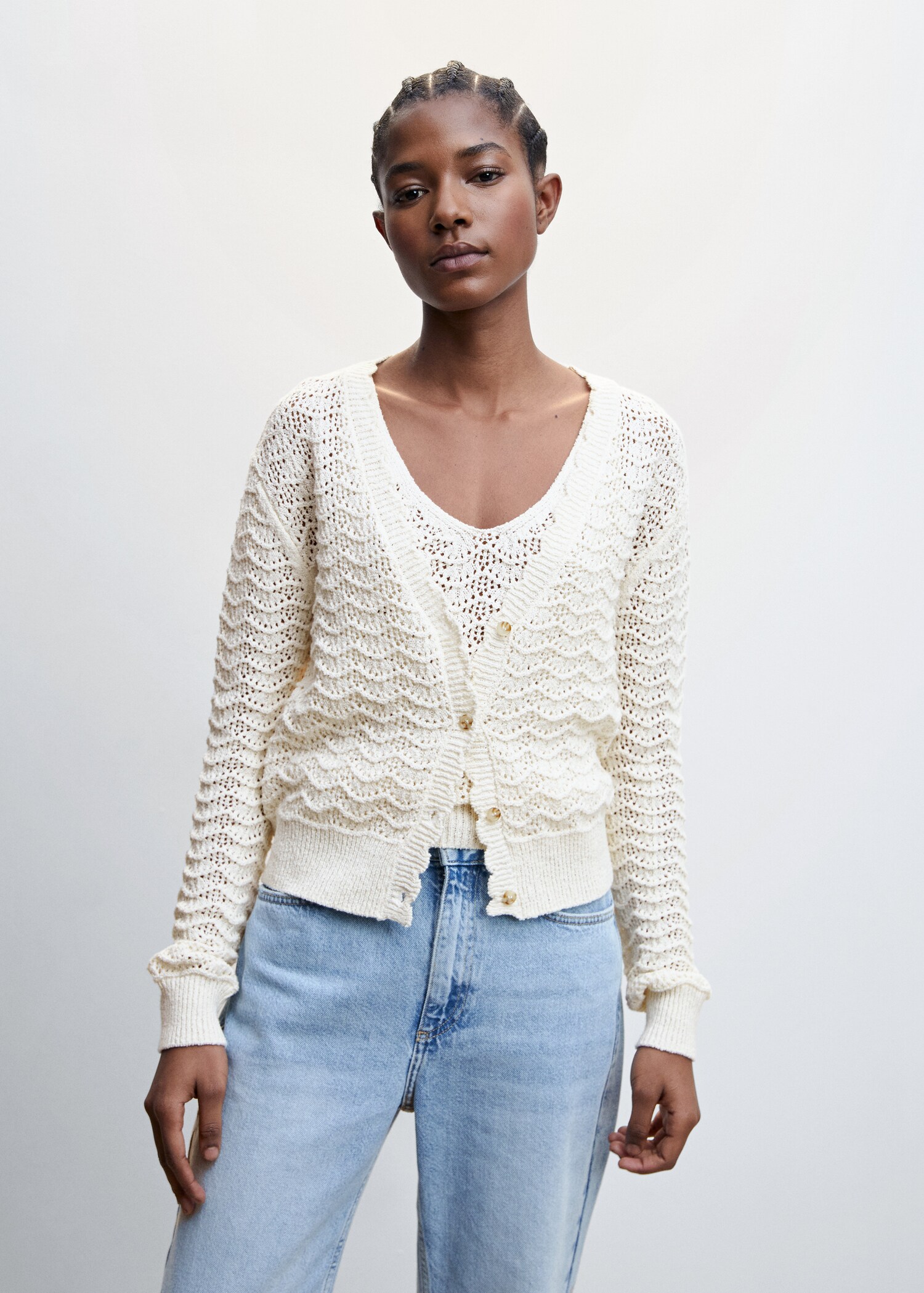 Openwork cardigan with scalloped edges - Medium plane