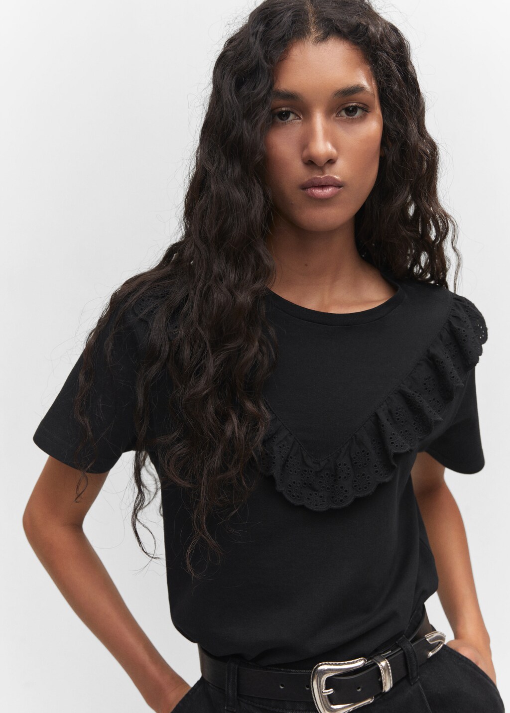 Embroidered ruffle top on sale