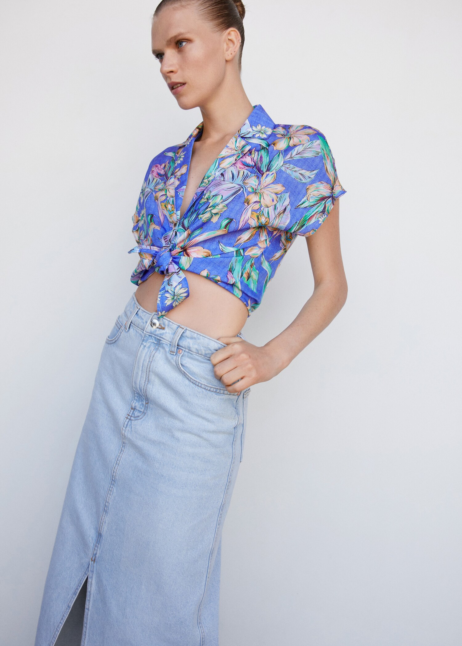 Short sleeve tropical-print shirt - Medium plane