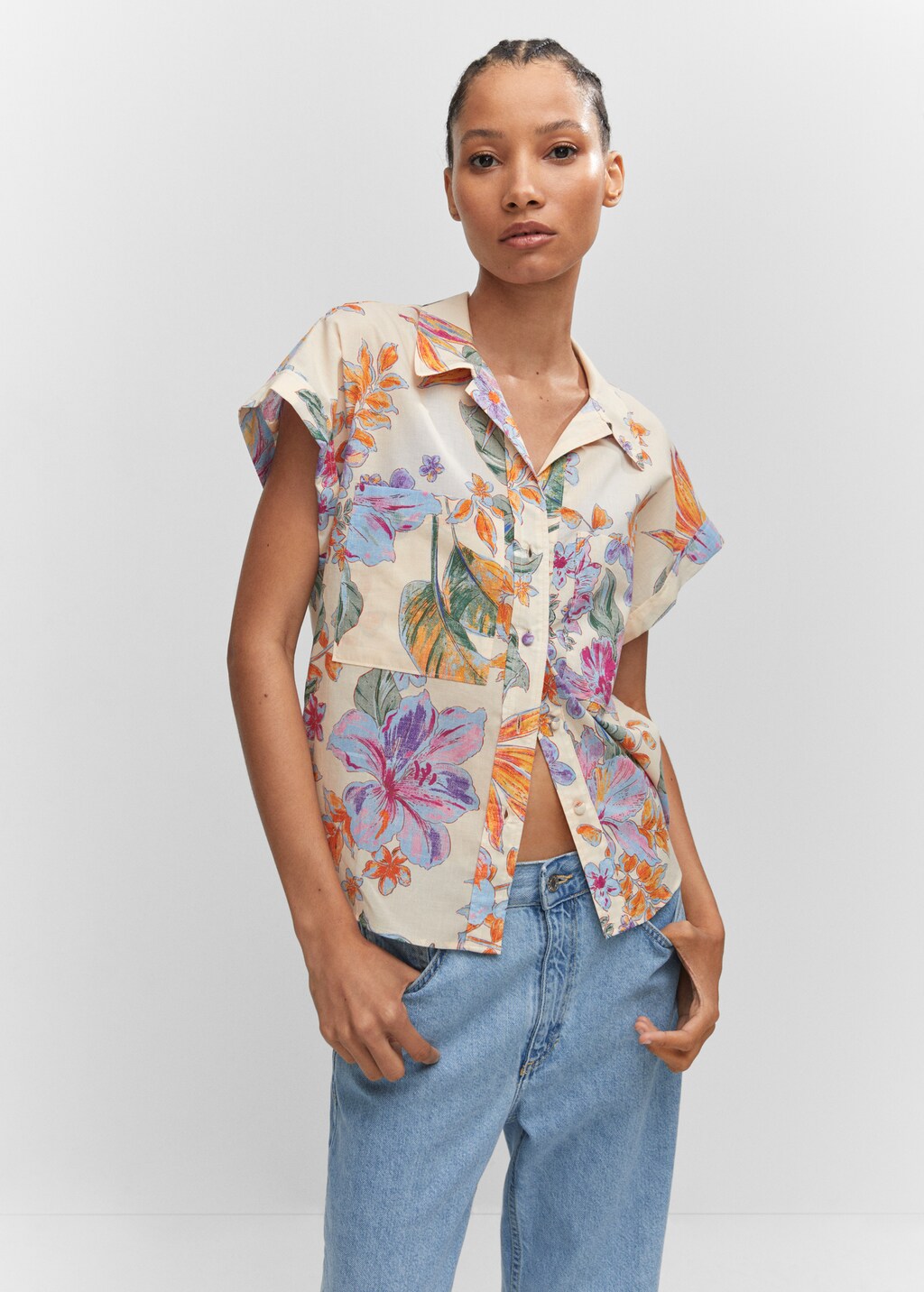 Chemise fleurie poches