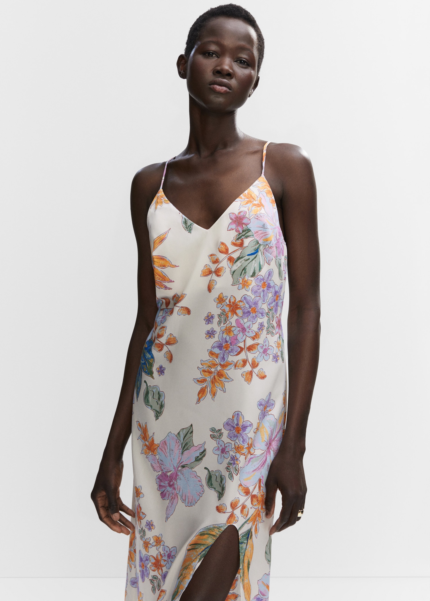 Side-slit satin dress Women MANGO Mauritius