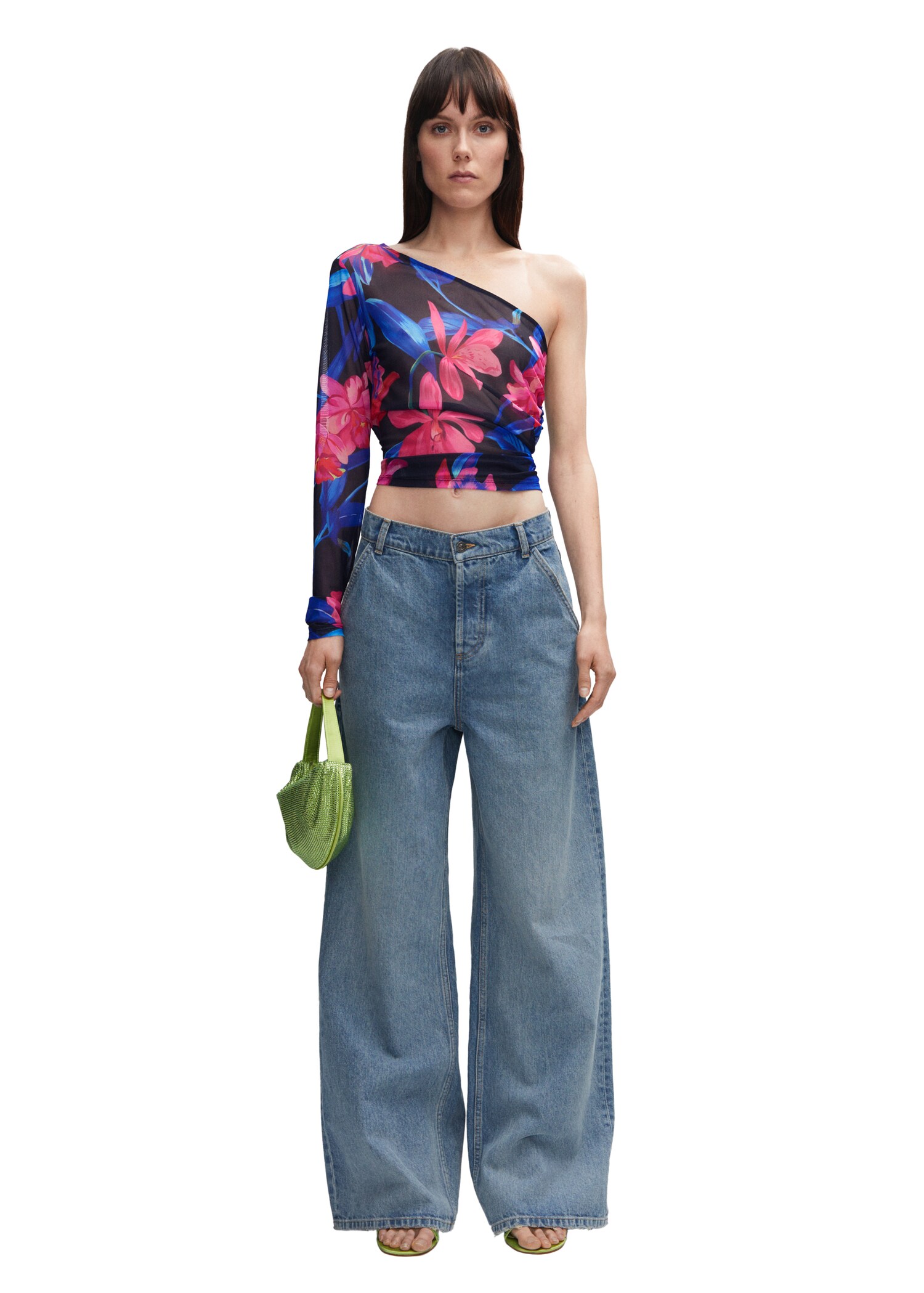 Asymmetrisk topp i chiffon med blomster - Artikkeldetalj 2