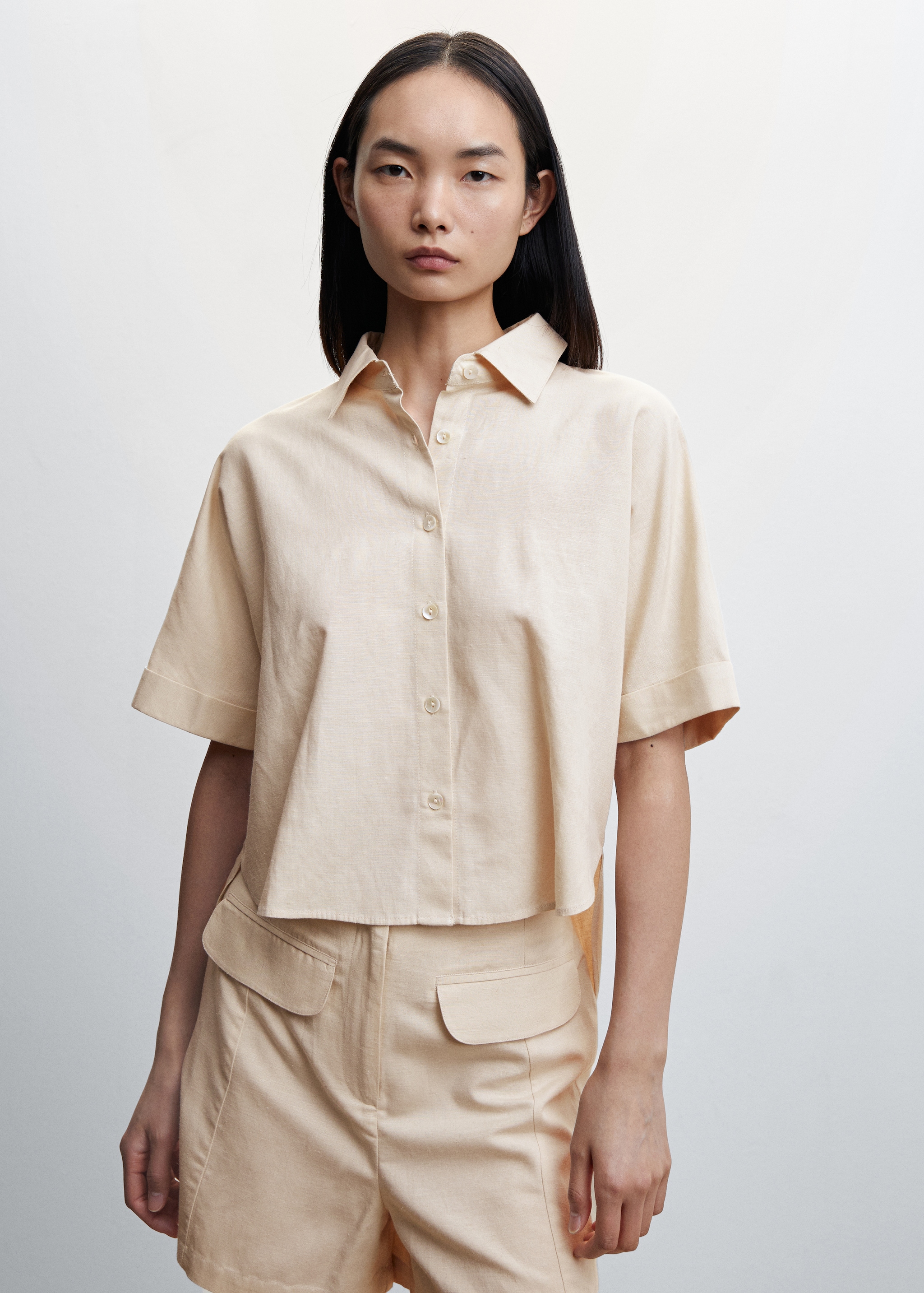 Linen-blend short-sleeve shirt