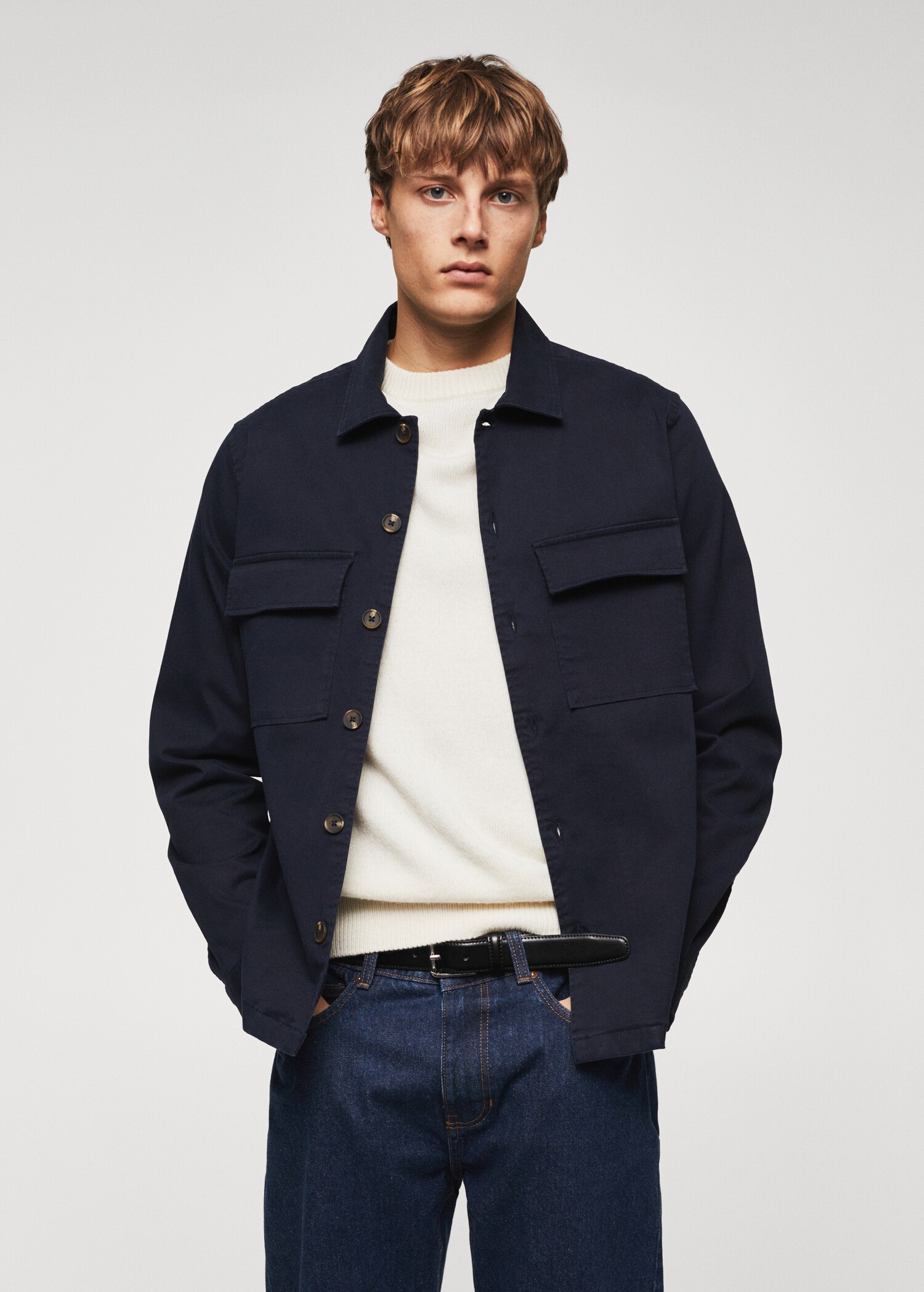 Chest-pocket cotton overshirt - Medium plane