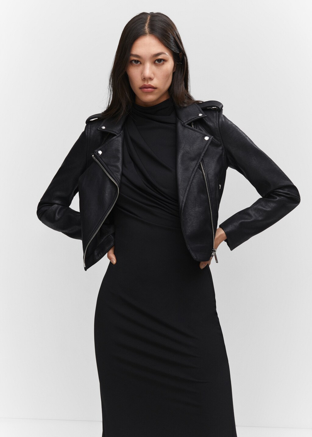 Faux-leather biker jacket - Women | MANGO Japan Faux-leather biker jacket - Women | MANGO Japan
