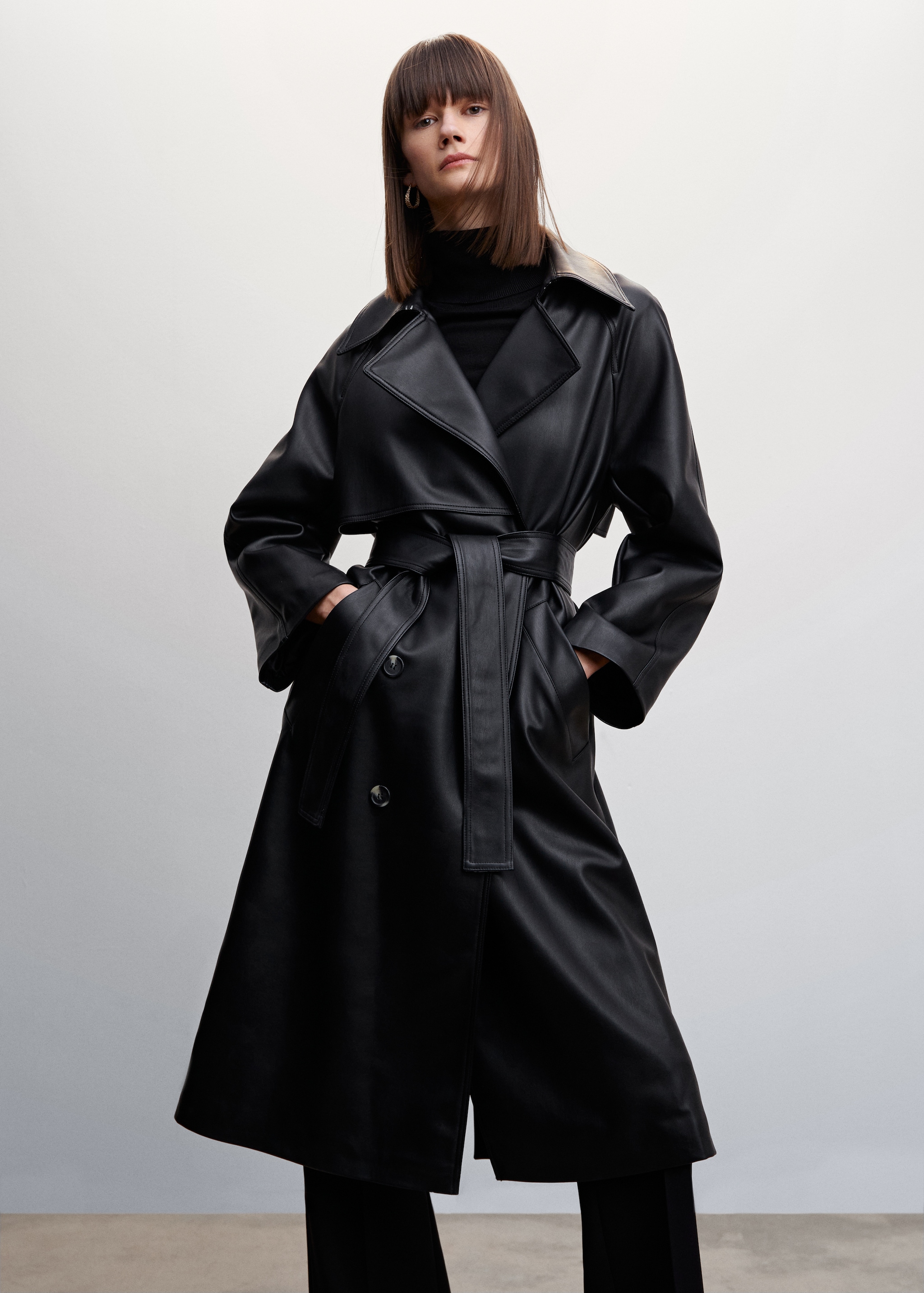 Oversize leather-effect trench coat Women MANGO China