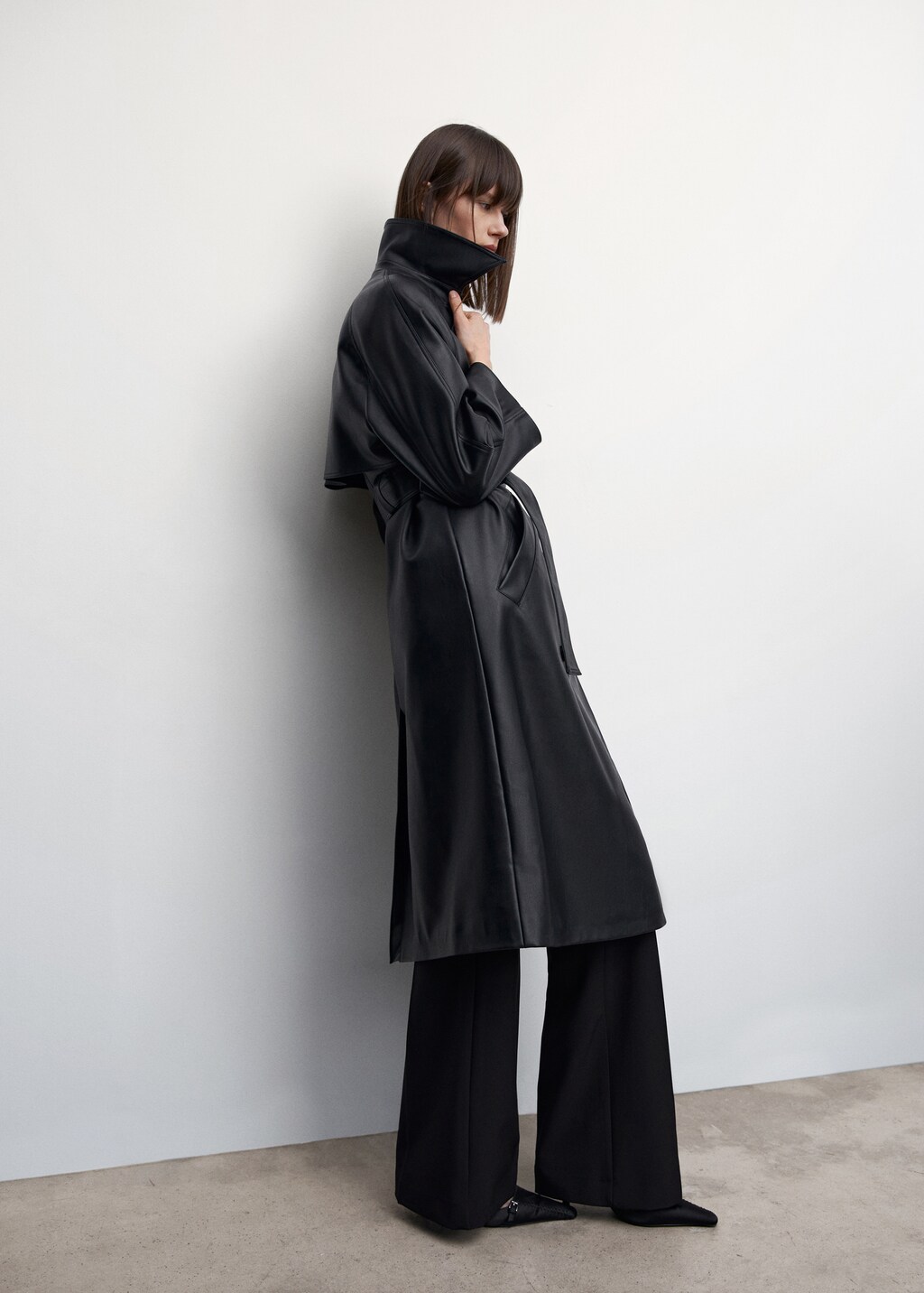Oversize leather-effect trench coat - Women | MANGO China