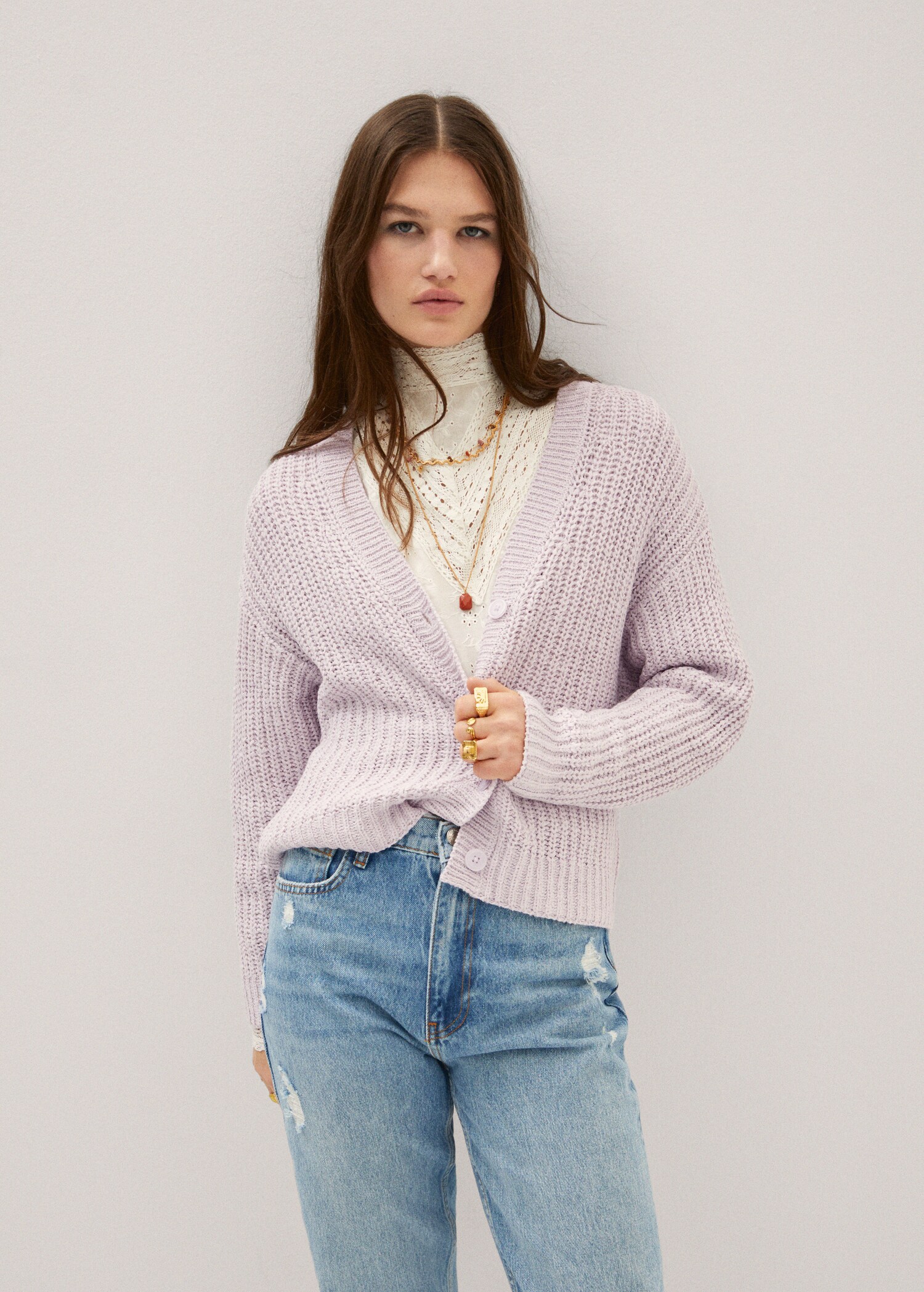 V-neck knit cardigan - Medium plane