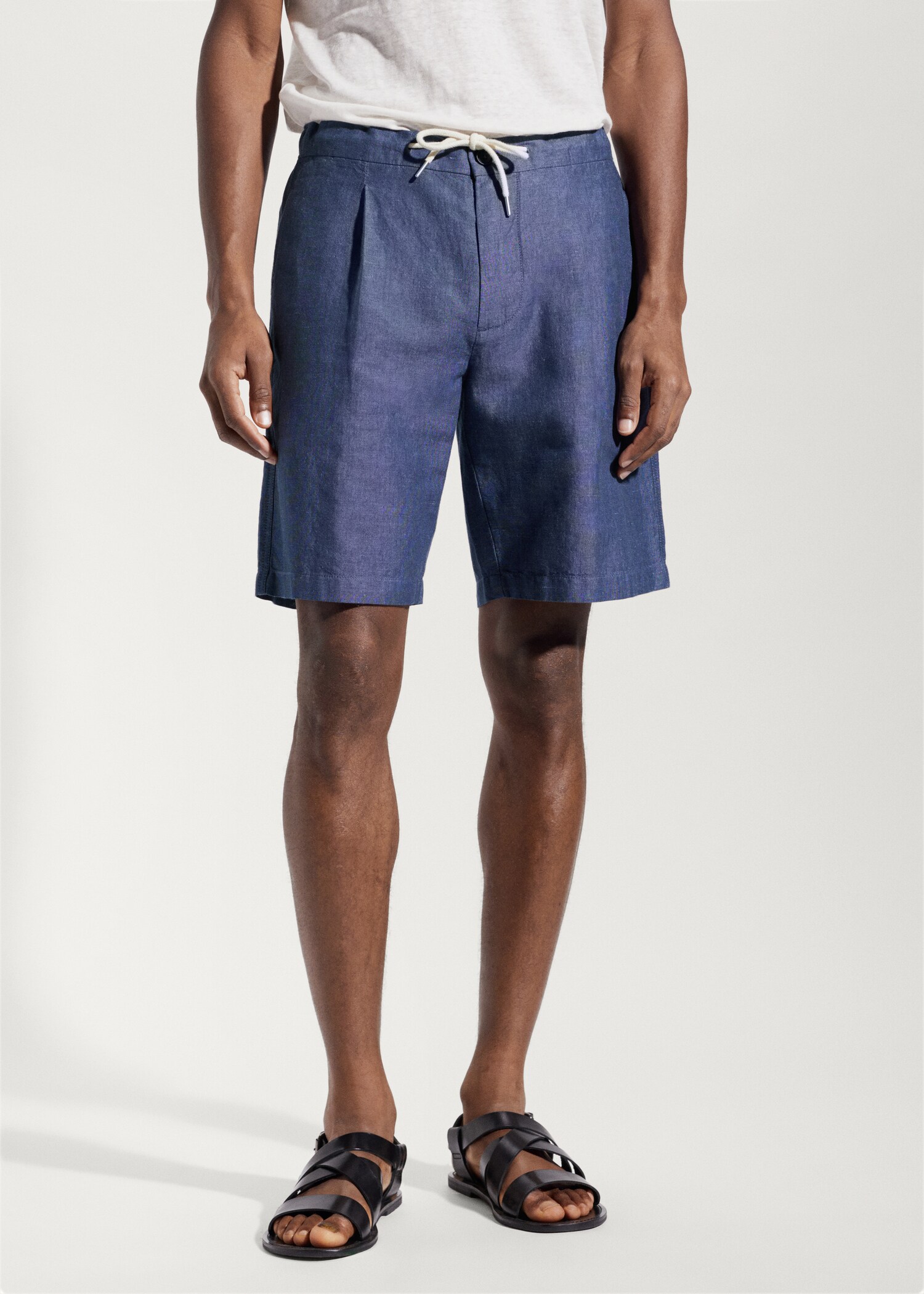 Leinen-Bermudashorts mit Kordelzug - Mittlere Ansicht