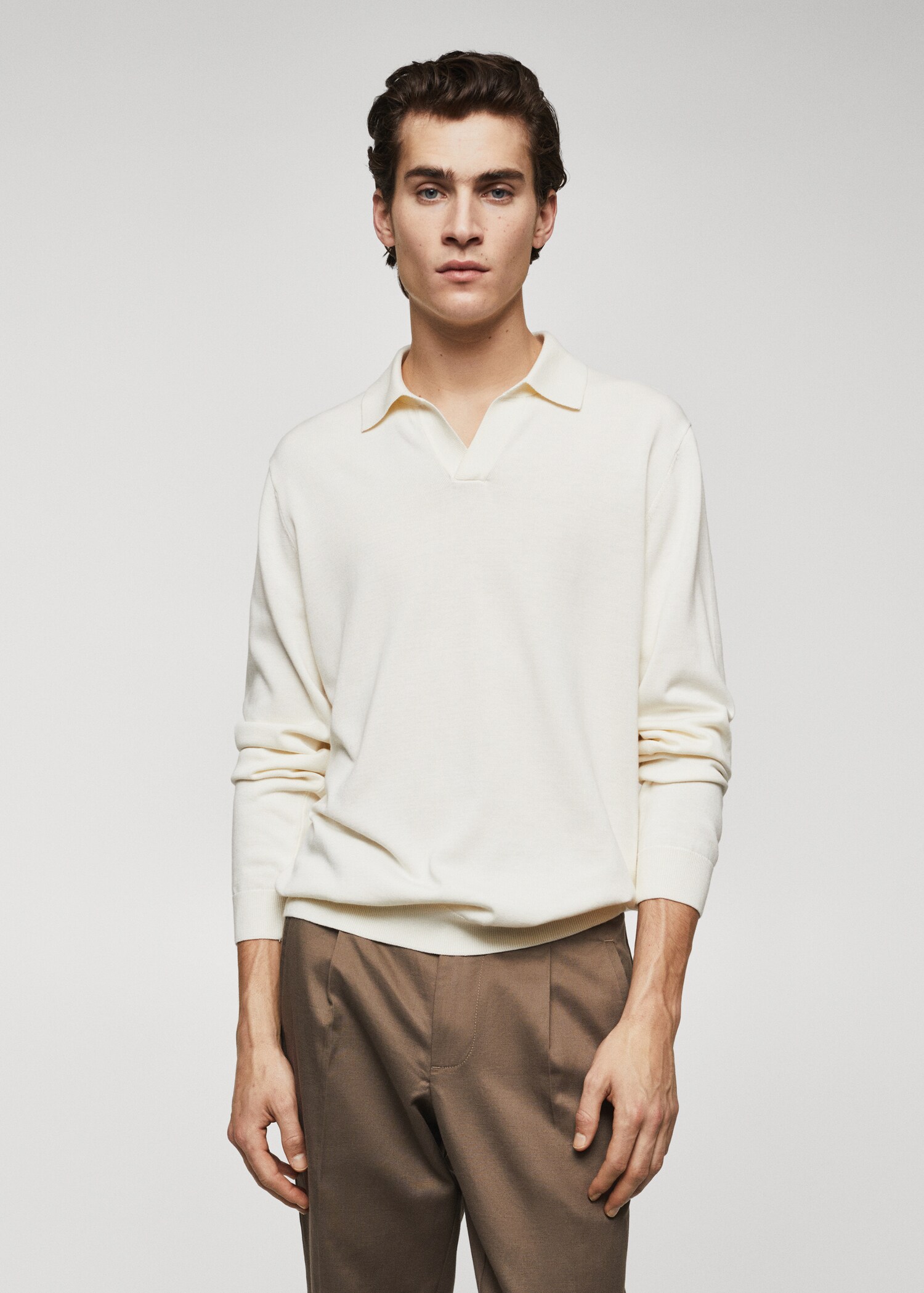 Long-sleeve knitted polo shirt - Medium plane