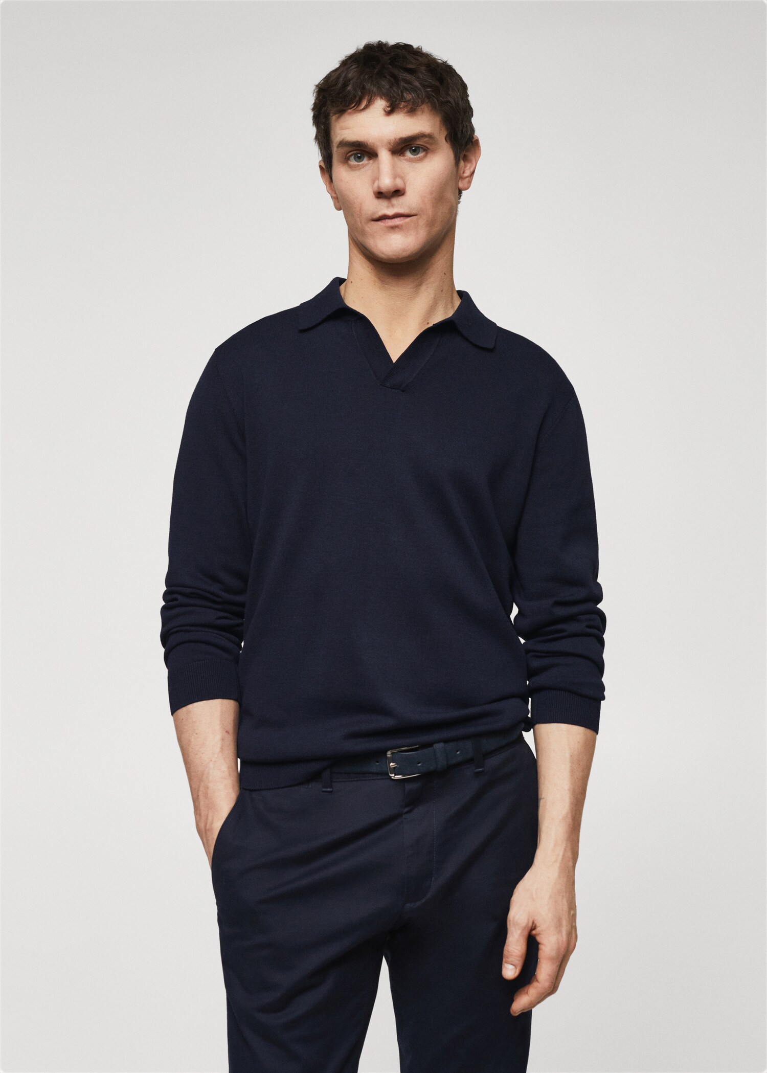 Long-sleeve knitted polo shirt - Medium plane