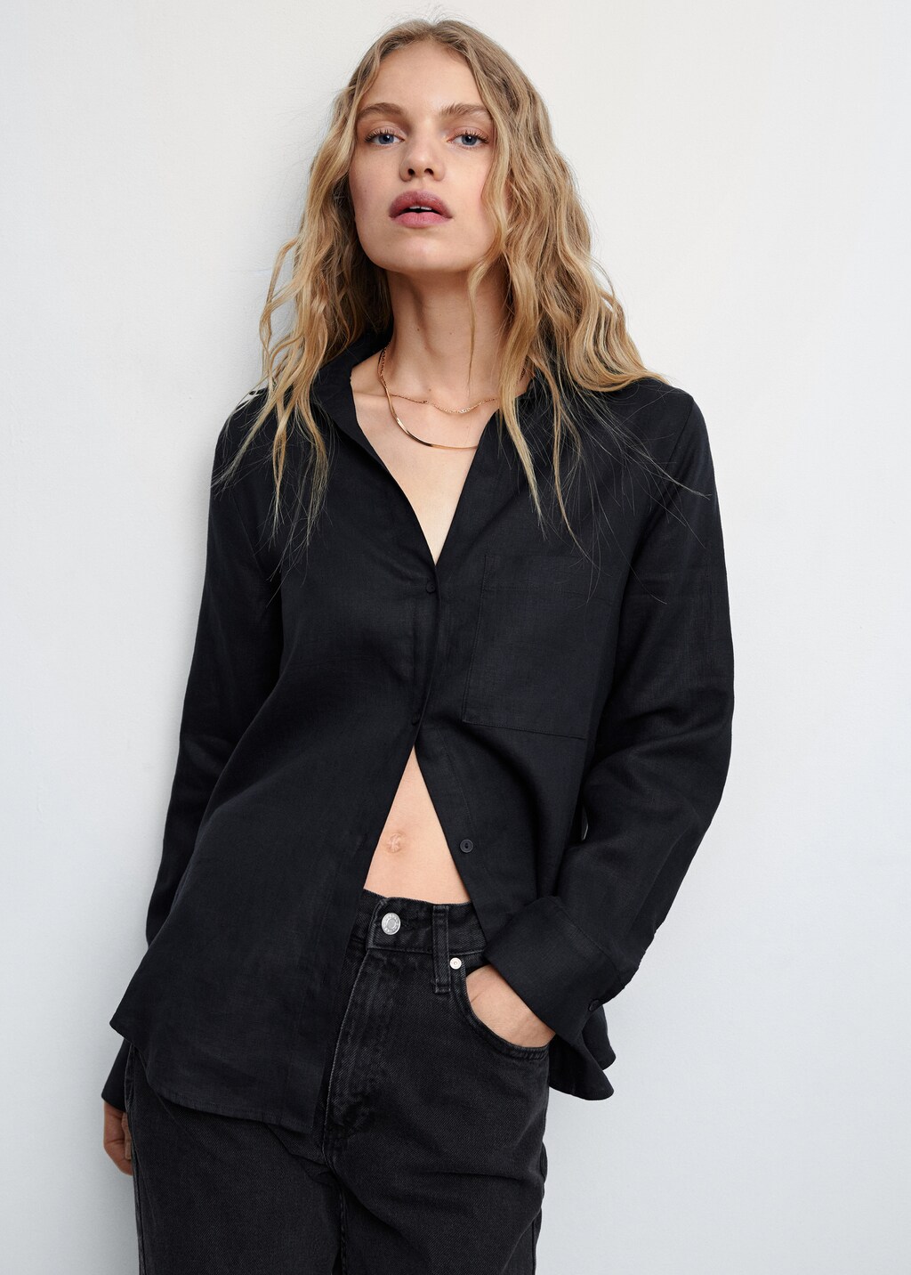 【極美品】Black Frayed Edge Linen Shirt Black Frayed Edge Linen Shirt 極美品】Black Frayed Edge Linen