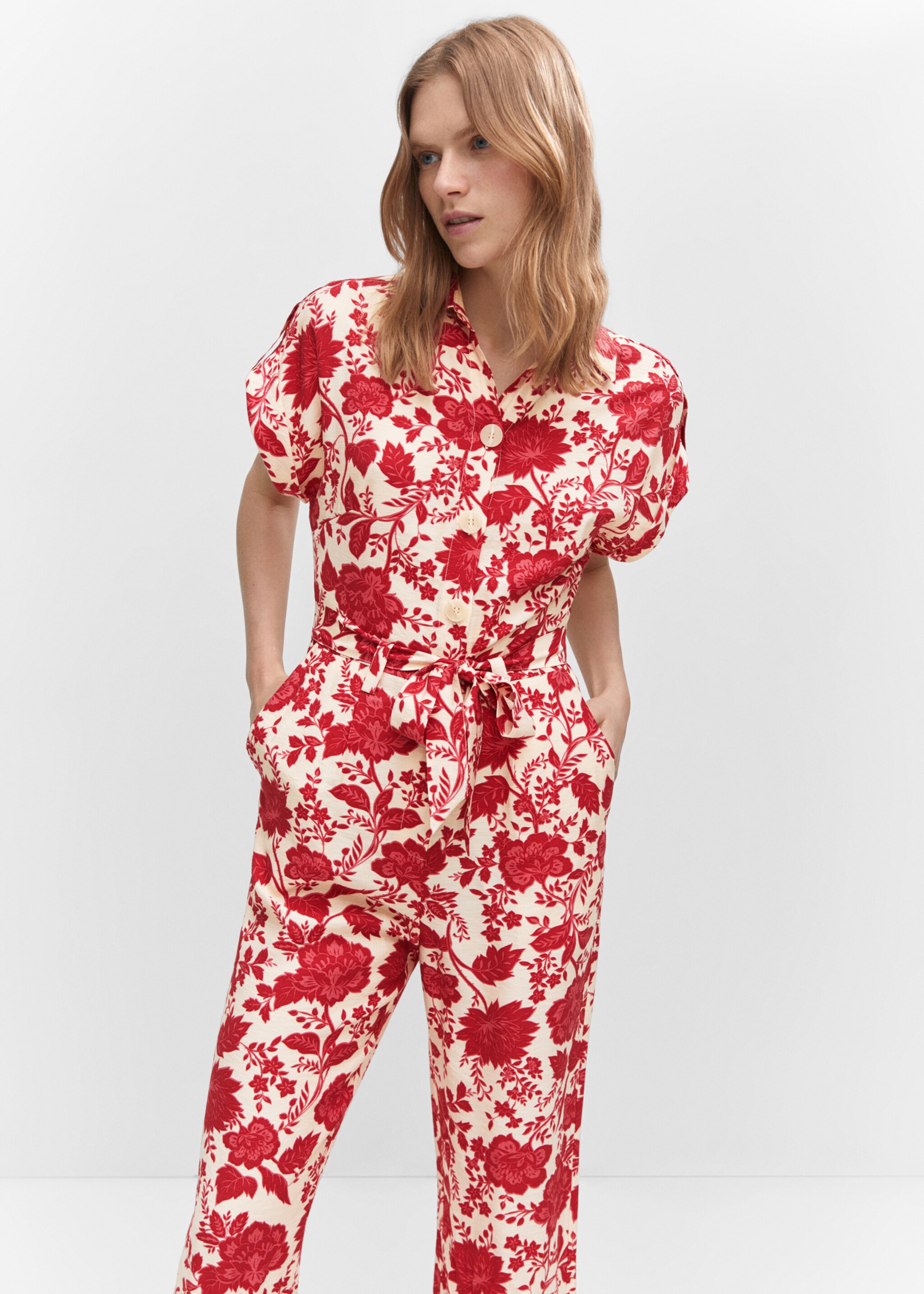 Long printed jumpsuit - Medium plane, Ecru. Ref: 47047116-00.