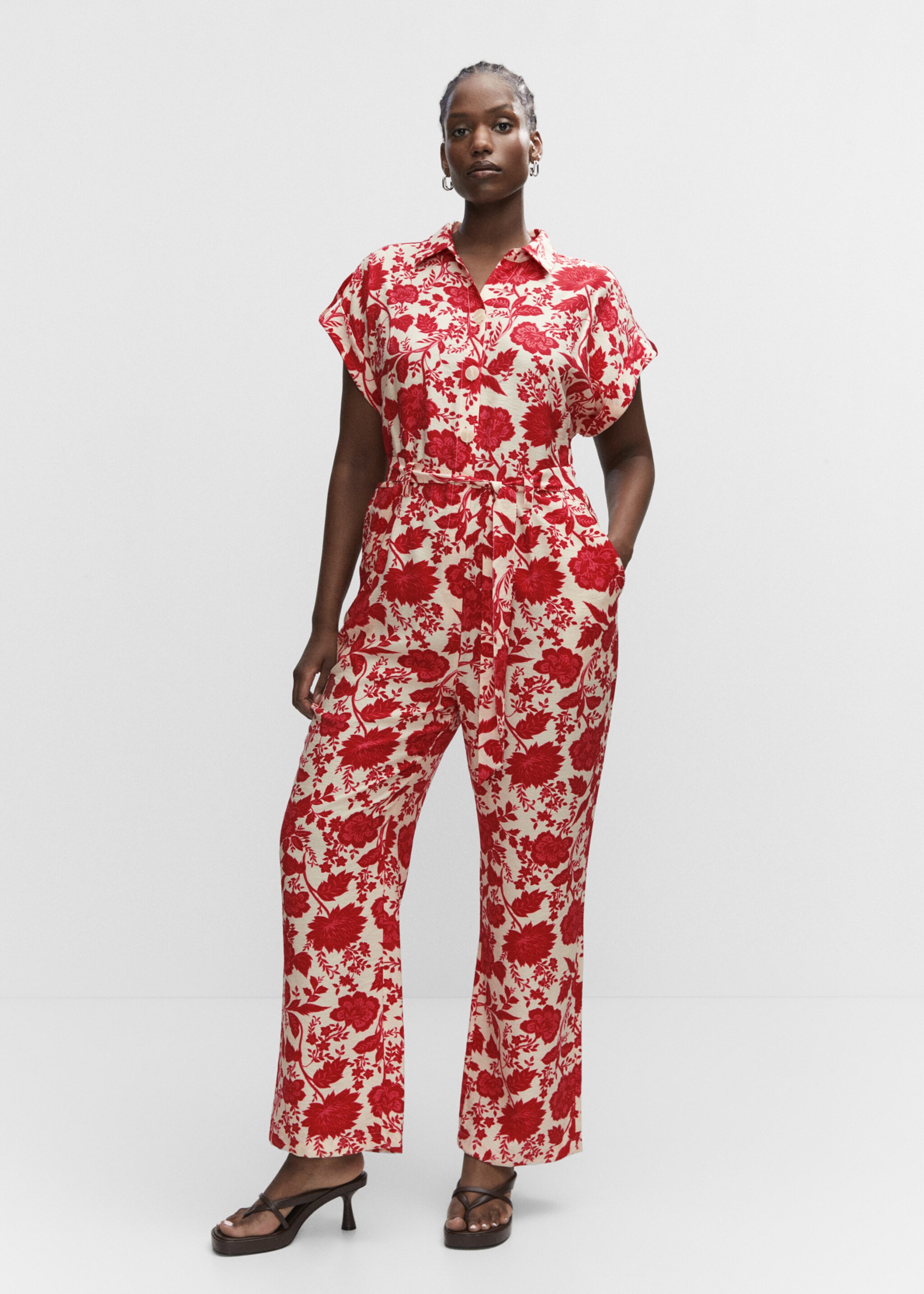 Long printed jumpsuit - Details of the article 3, Ecru. Ref: 47047116-00.