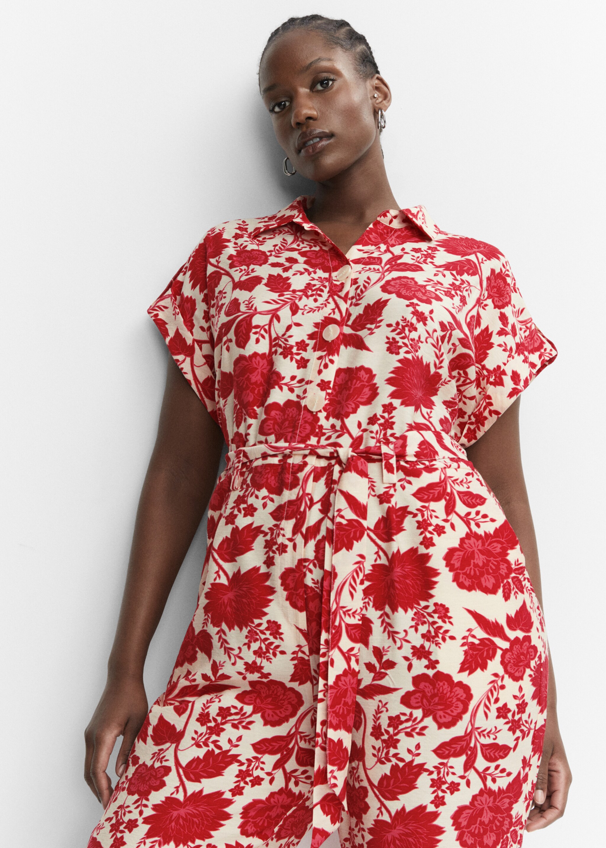 Long printed jumpsuit - Details of the article 4, Ecru. Ref: 47047116-00.