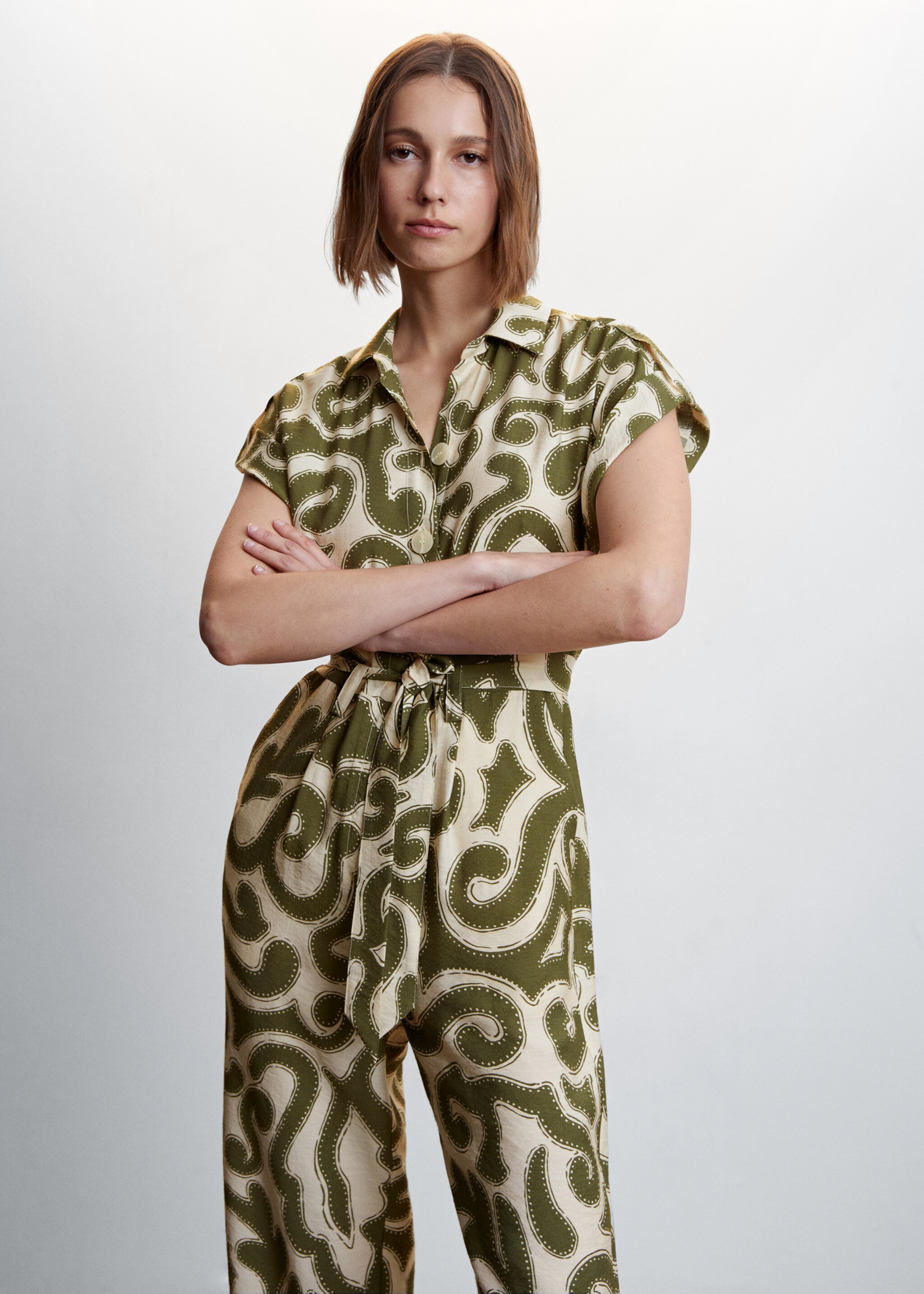 Long printed jumpsuit - Medium plane, Green. Ref: 47047116-00.