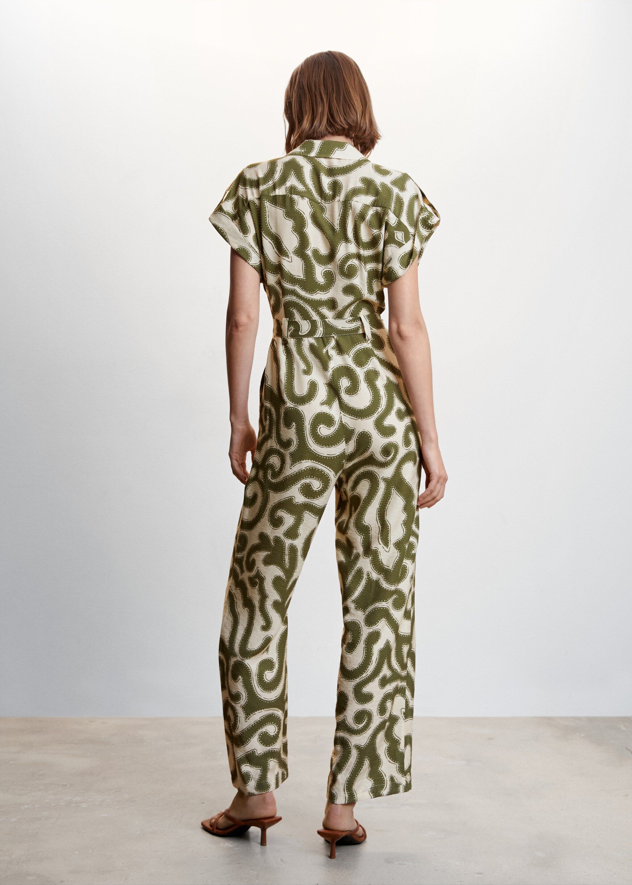 Long printed jumpsuit - Reverse of the article, Green. Ref: 47047116-00.