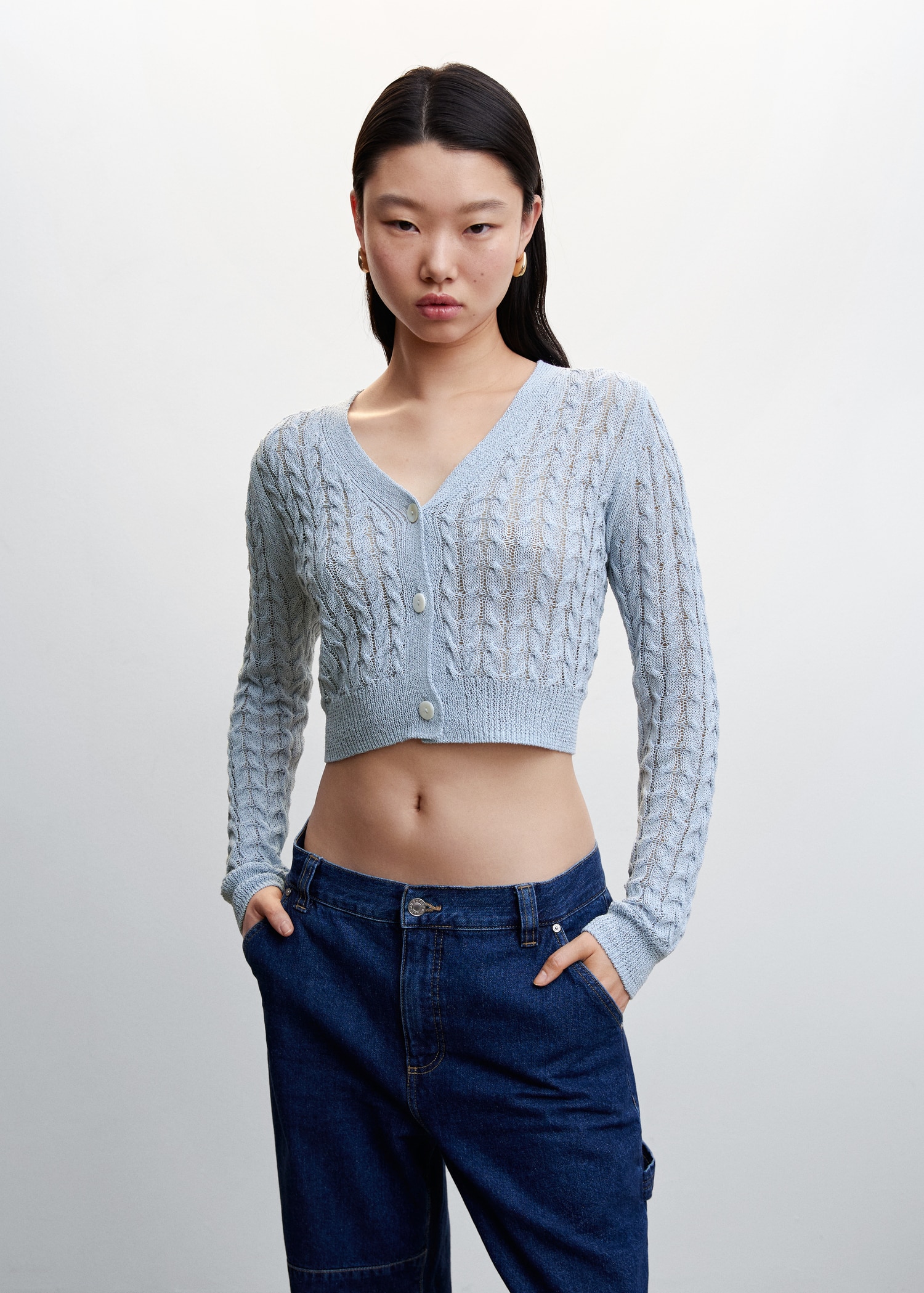 Cable-knit cropped cardigan