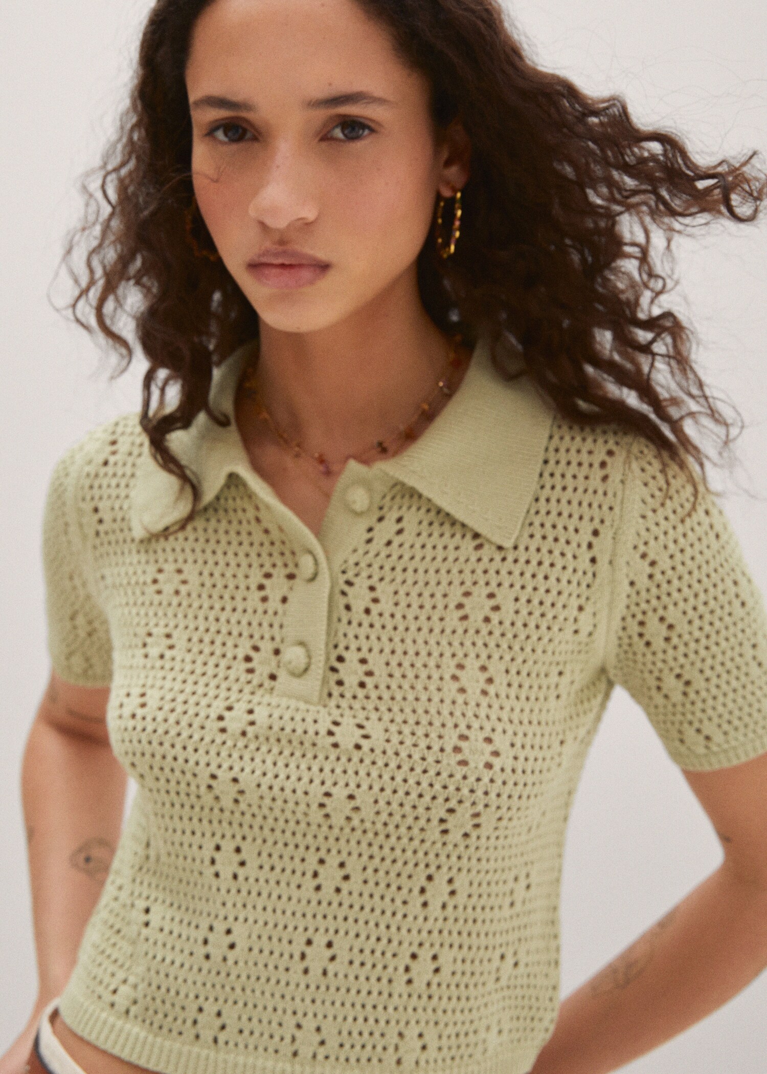 Openwork knit polo neck sweater - Details of the article 1
