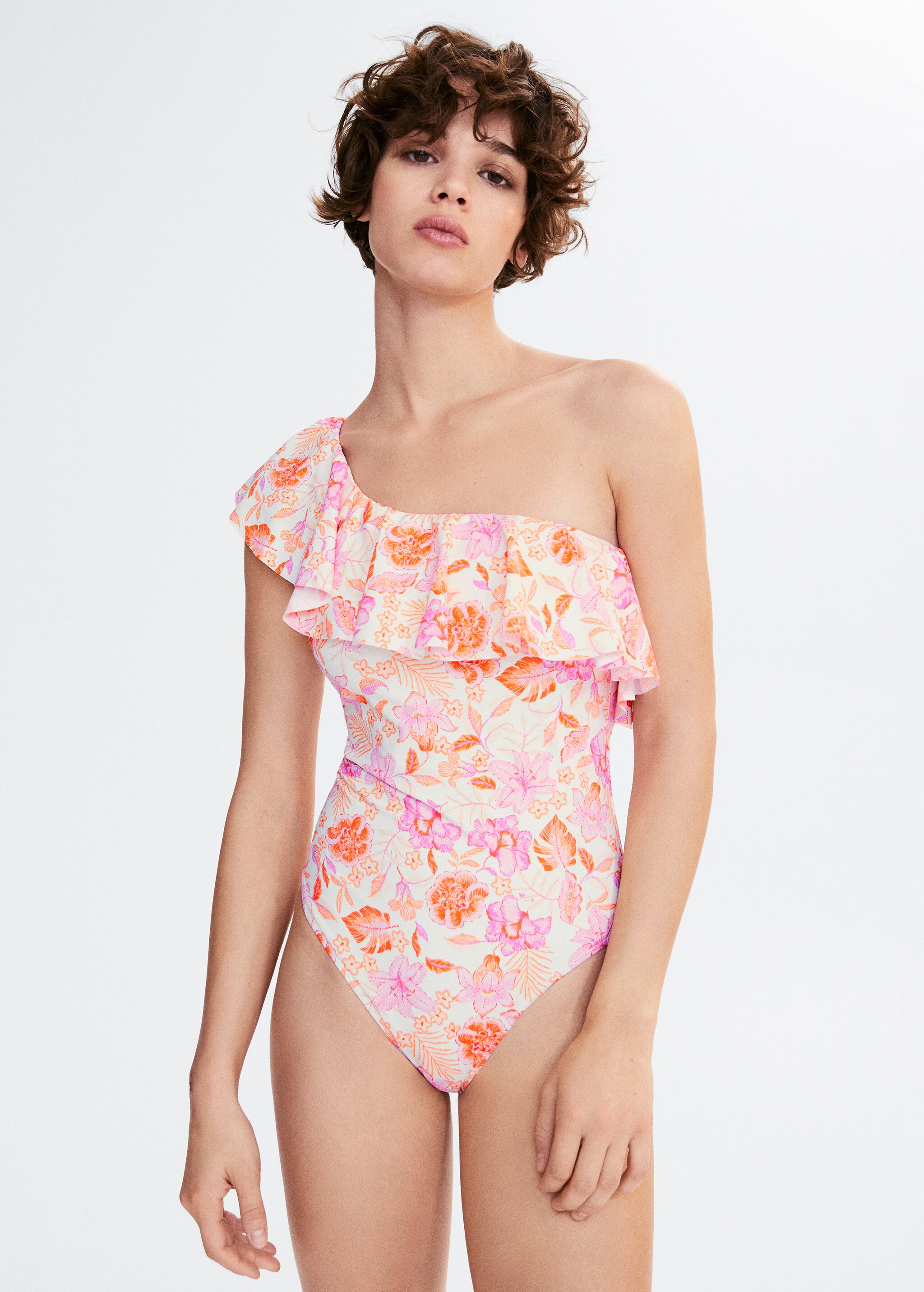Ruffled floral print swimsuit - Medium plane