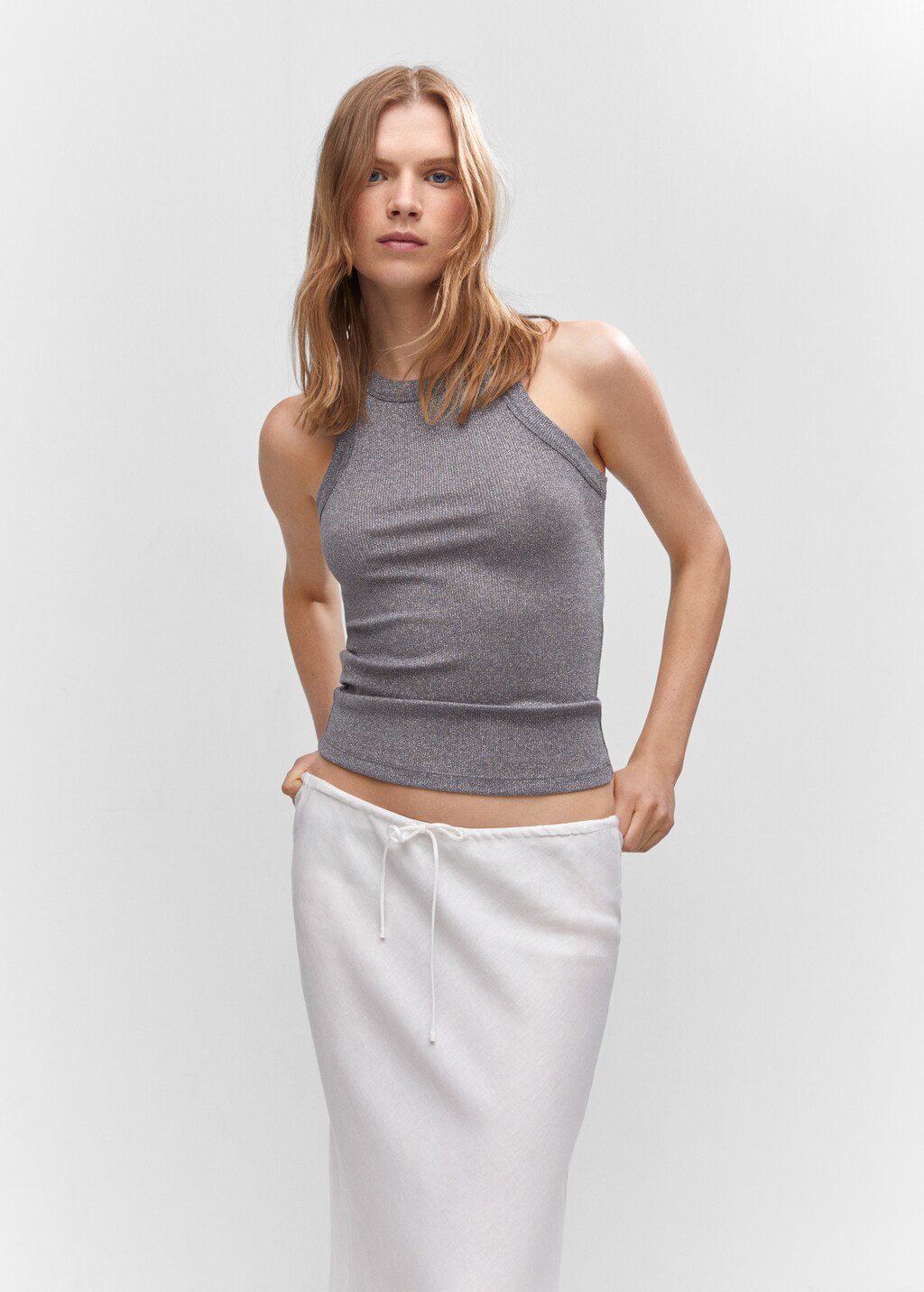Metallic ribbed top - Women | MANGO Japan