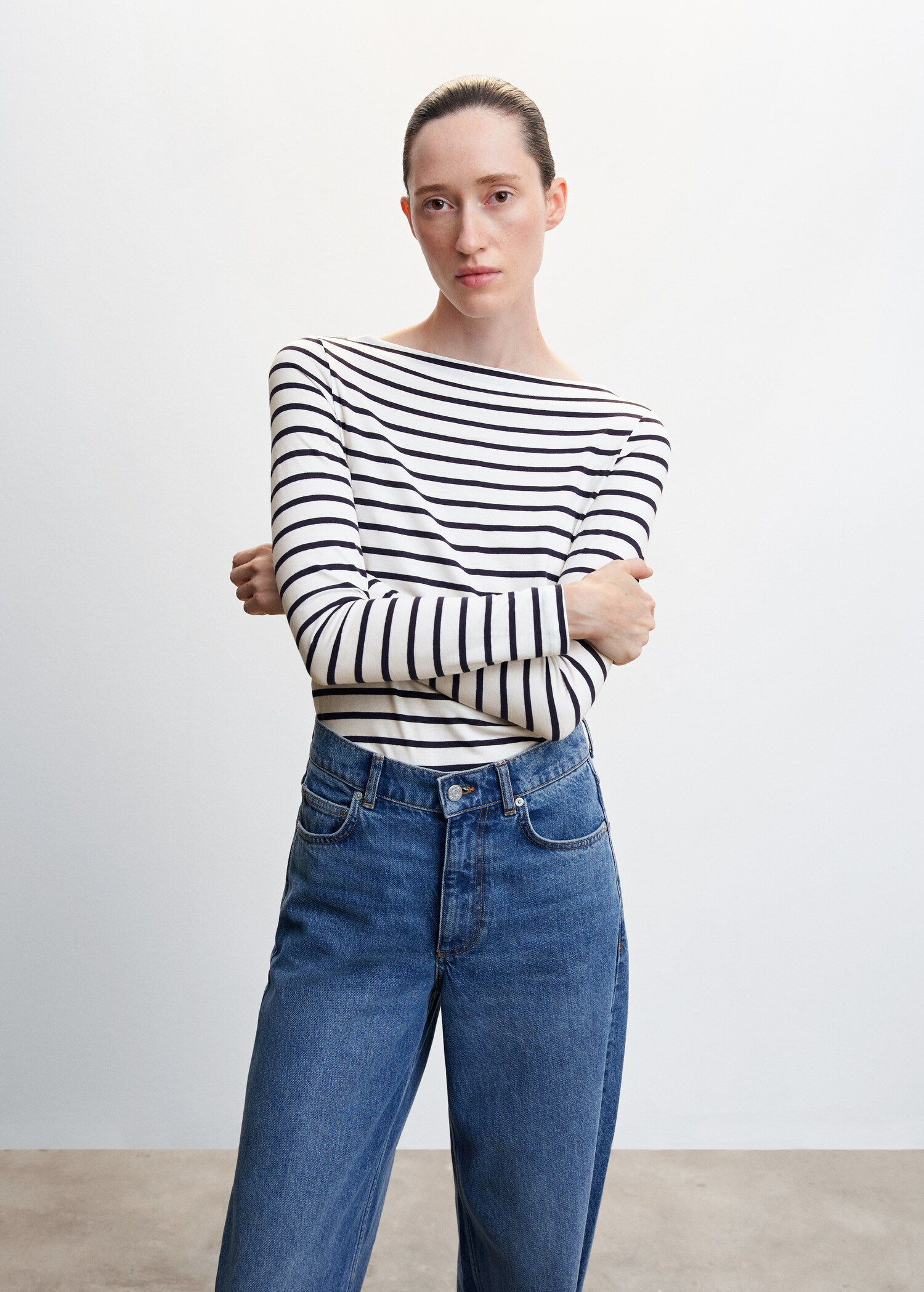 Cotton boat neck t-shirt - Medium plane