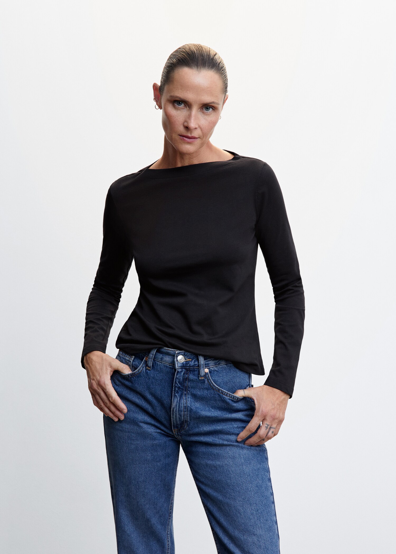 Cotton boat neck t-shirt - Medium plane