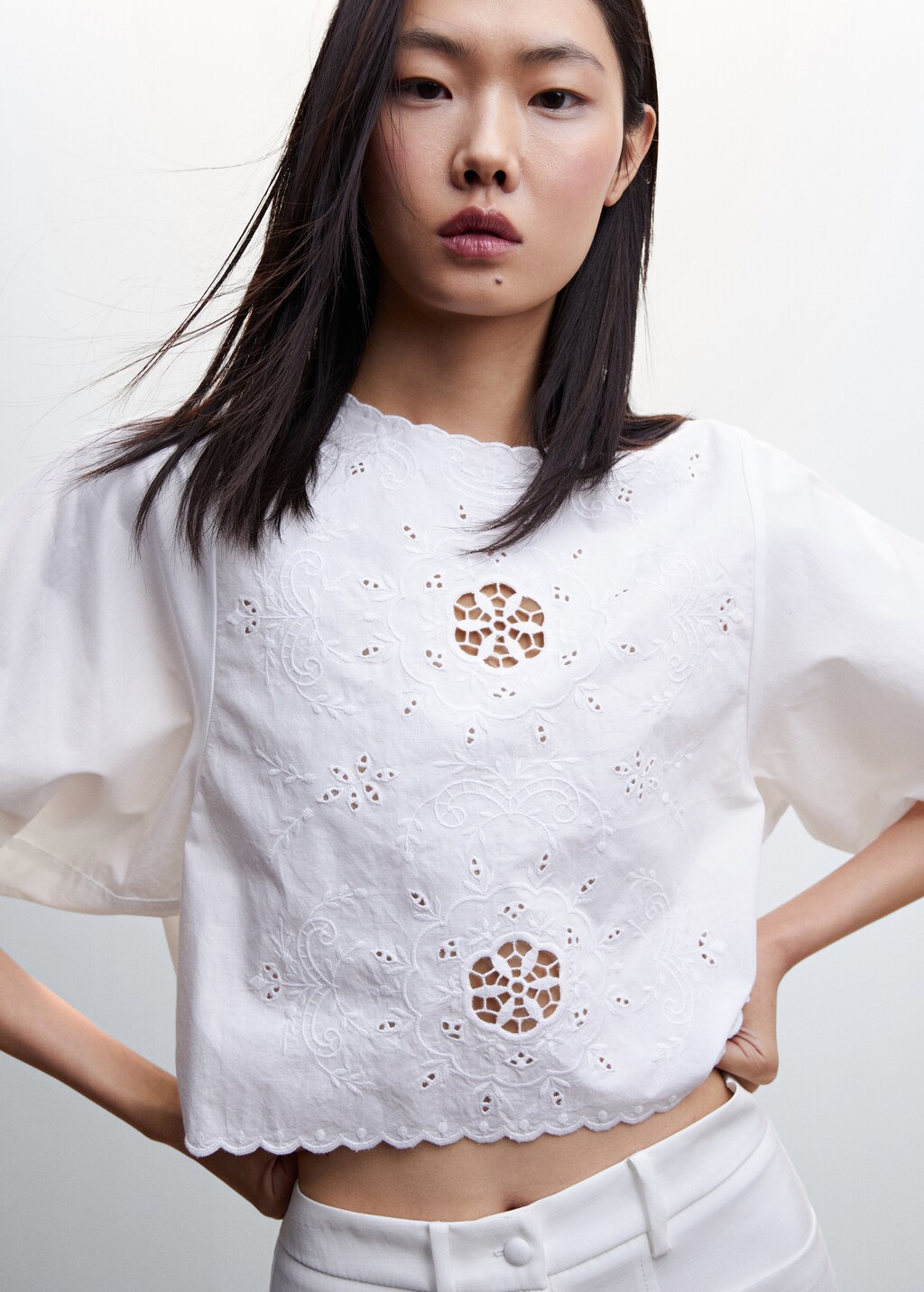 Blusa algodon bordado suizo