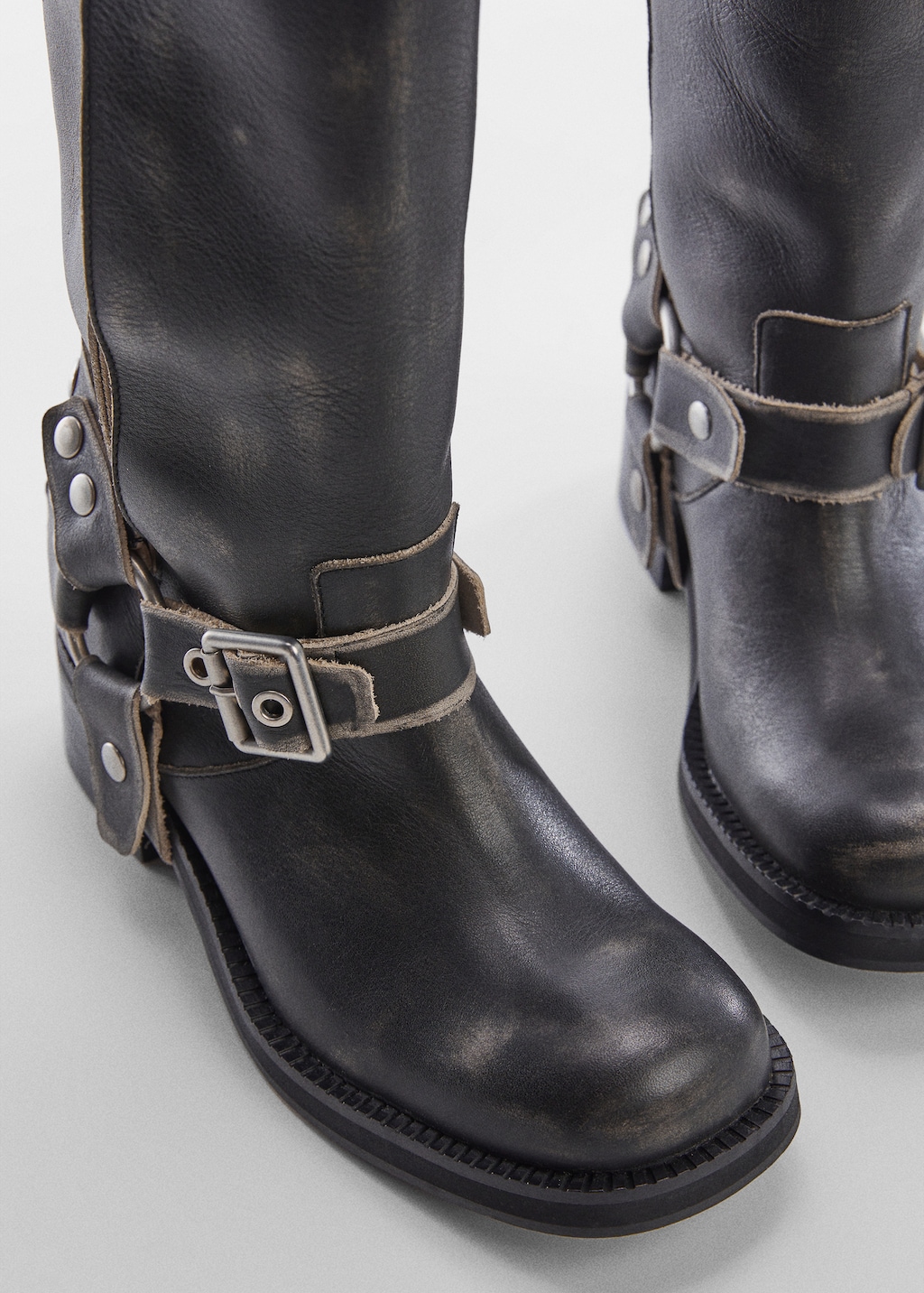 Leather buckle boots best sale