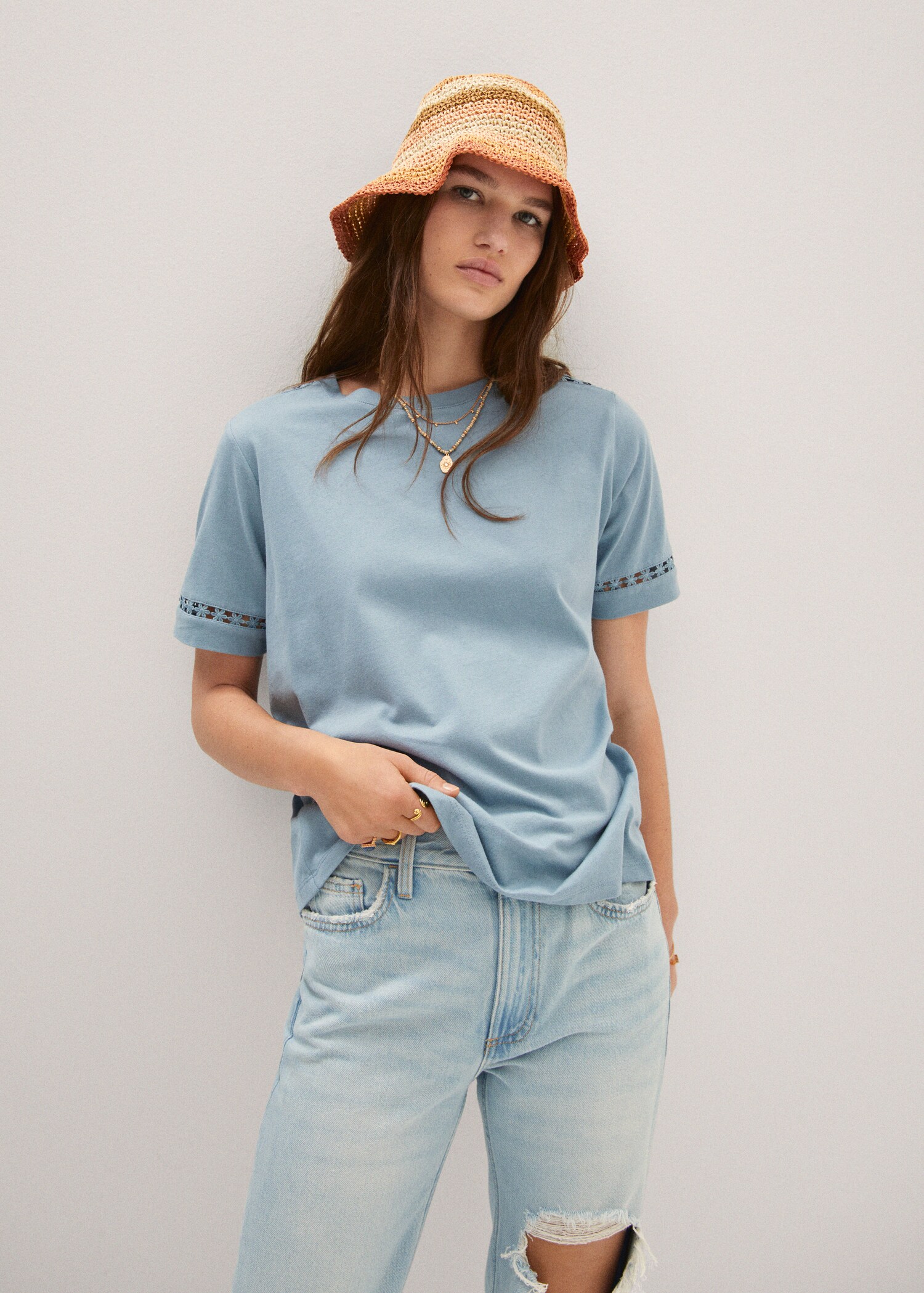 Embroidered detail T-shirt - Medium plane