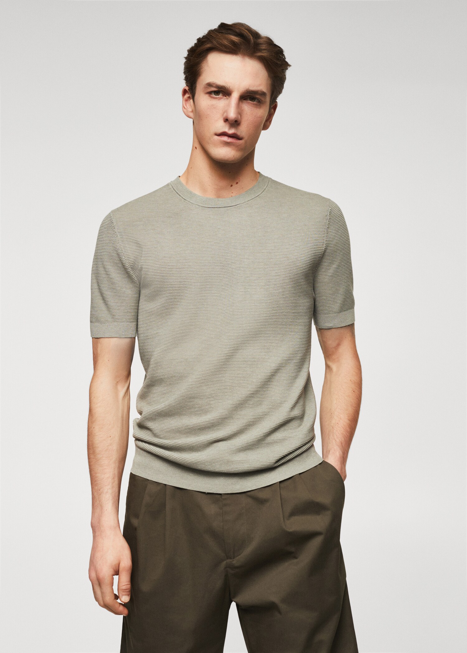Structured cotton knit t-shirt - Medium plane